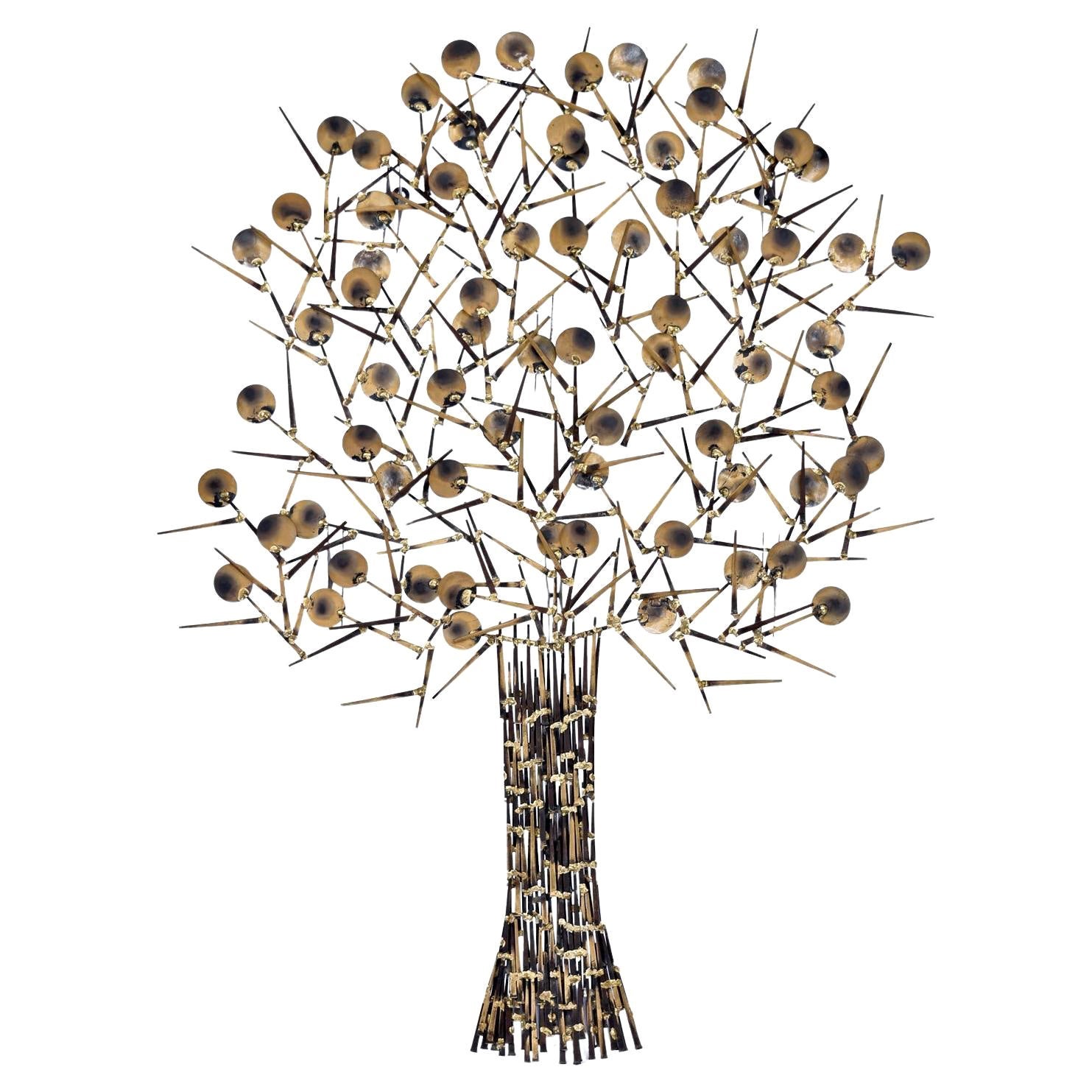 Large 1980's Marc Creates Brutalist Torch Cut Metal Nail Tree Sculpture For Sale