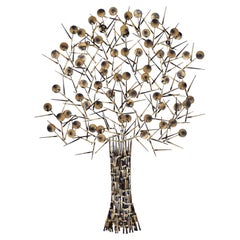 Große 1980er Marc Creates Brutalist Torch Cut Metall Nagel Baum Skulptur