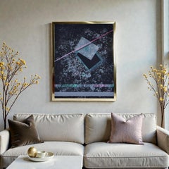 Dana 1980, grande quadro geometrico in stile Memphis, nero, rosa e blu