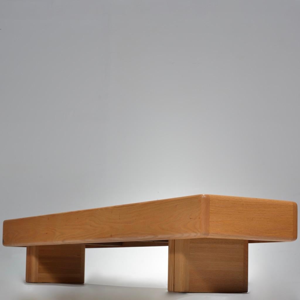 Rounded edge solid oak bench with beautifully architectural mortise and tenon style construction. We have 5 in stock.