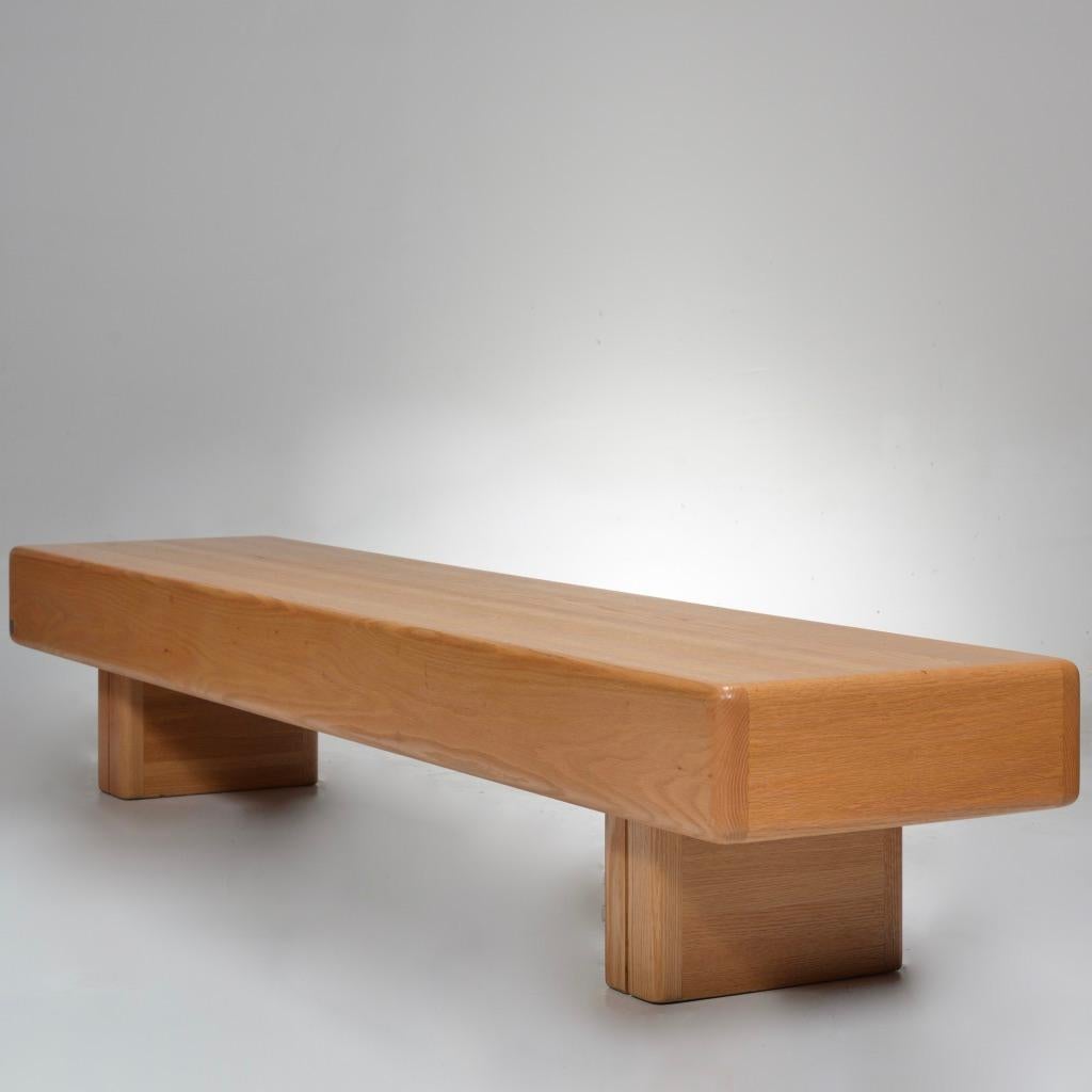 American Large 1980s Modernist Solid Oak Bench