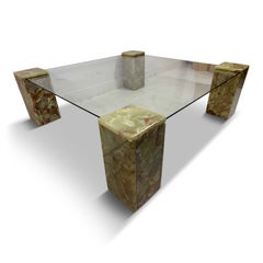 Grande table basse en verre et onyx des années 1980