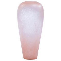 Large 1980s Pink Crackle Glass Floor Vase