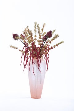 Large 1980s Pink Crackle Glass Floor Vase