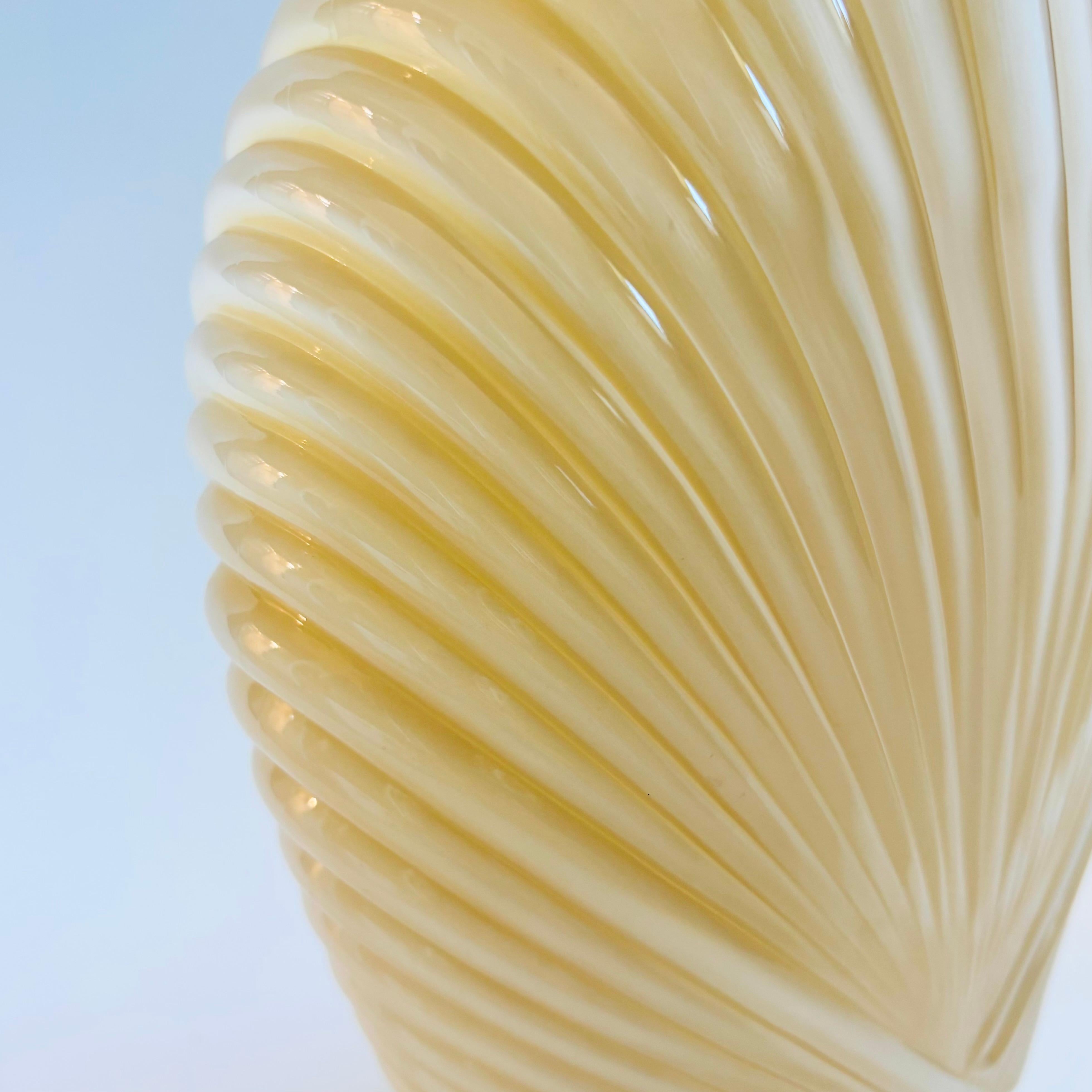 Late 20th Century Large 1980s Pleated Cream Deco Glass Vase For Sale