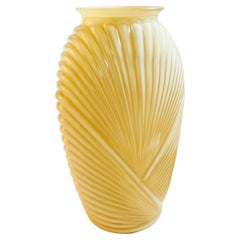 Large 1980s Pleated Cream Deco Glass Vase