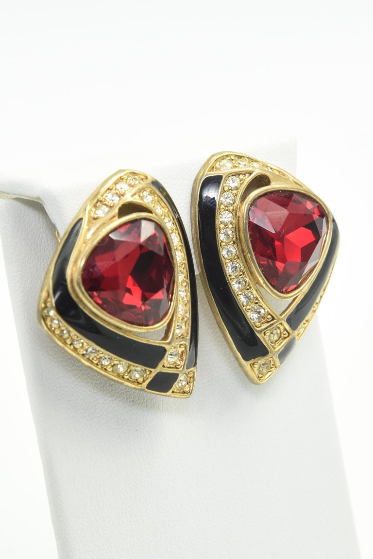 Vintage 80s Red Gold Glam Clip-On Earrings