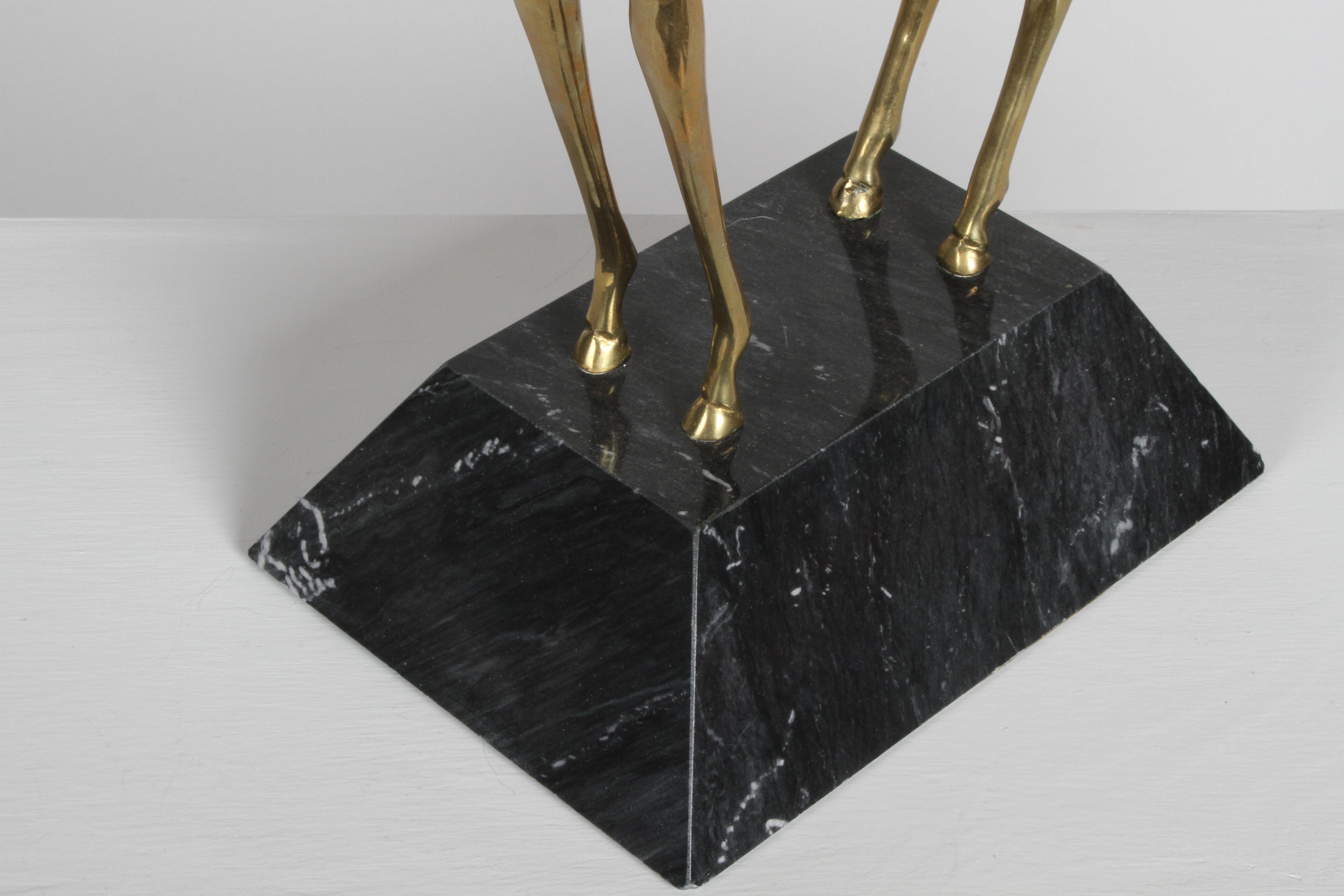 Large 1980s Stylized Dolbi Cashier Brass Ibex Sculpture on Black Marble Base 2