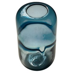 Jarrón grande vintage de los años 80, de cristal de Murano azul y transparente, con forma de ola