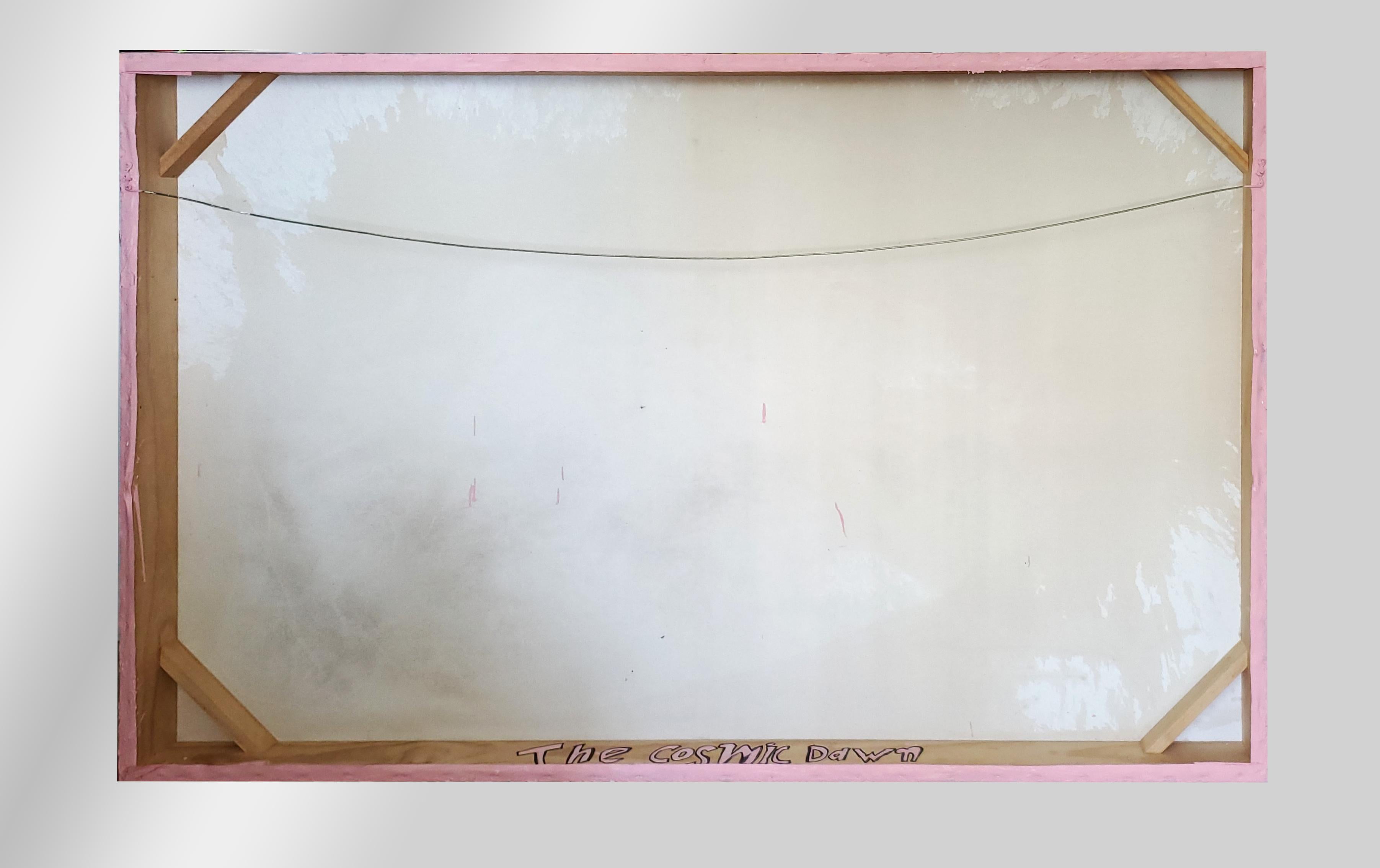 Tela Pittura acrilica espressionista astratta extra large del 1985 firmata -L'alba cosmica in vendita