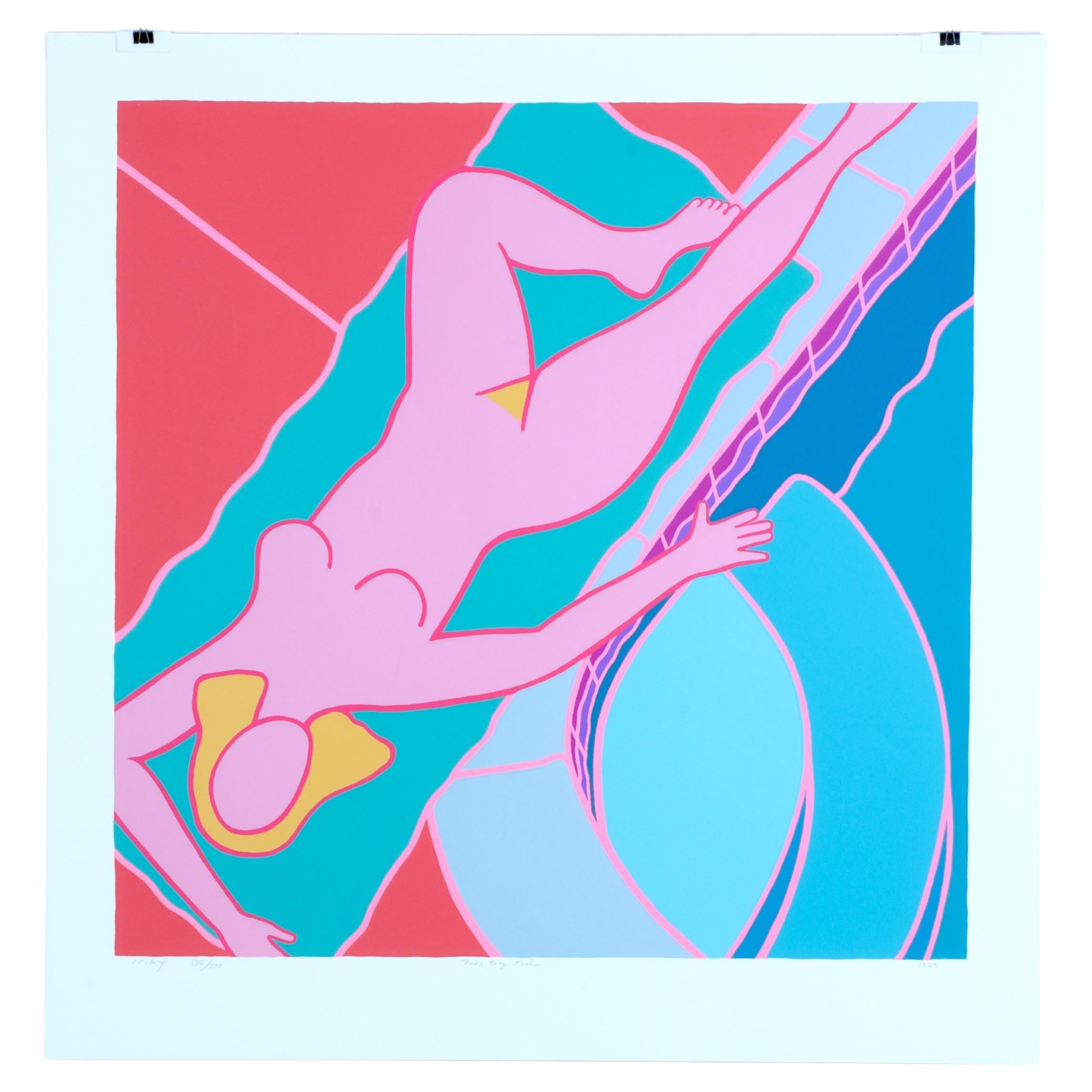 Large 1989 "Nude by Pool" Screen Print by Dan May