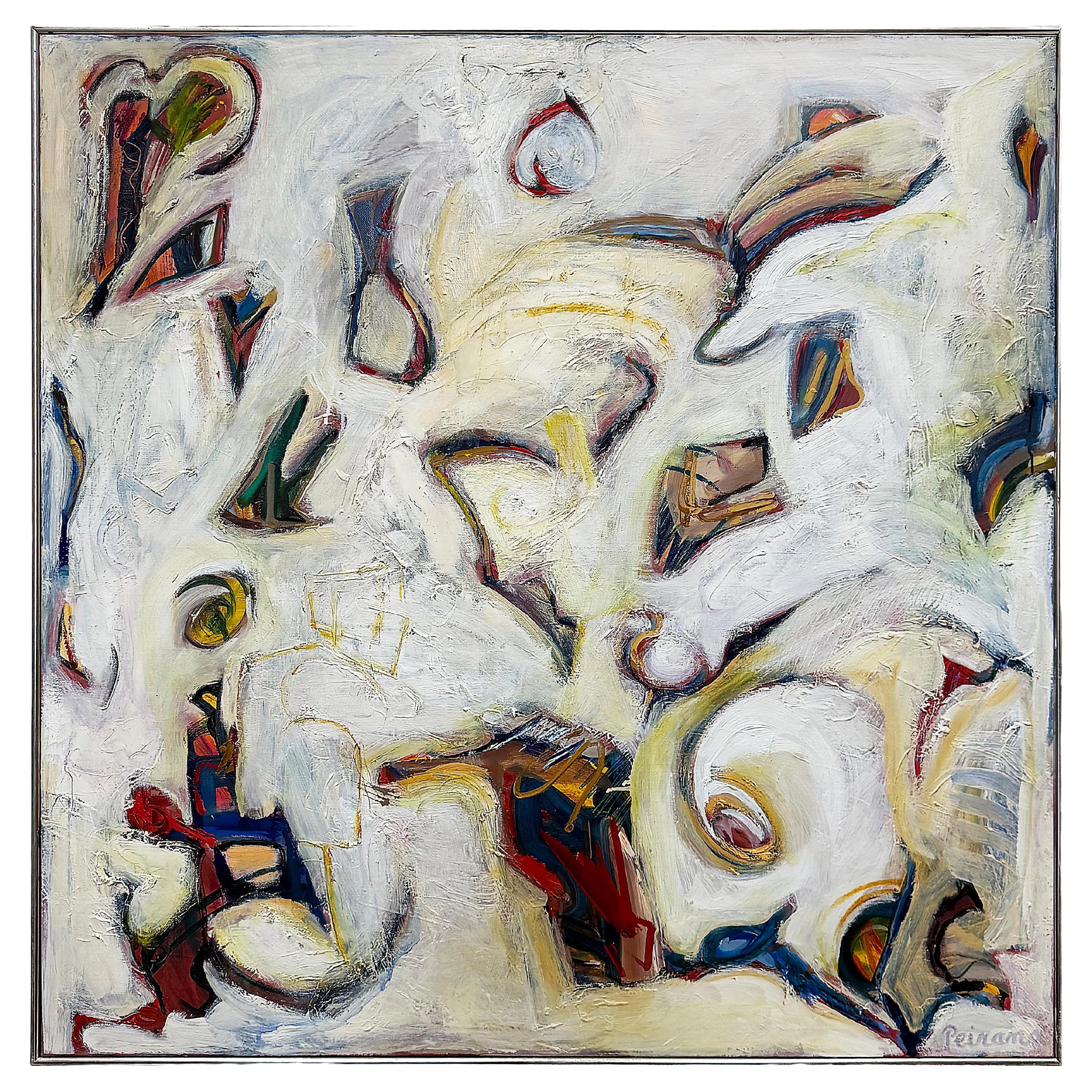 Large 1990 Abstract Expressionist Painting Signed Peirano