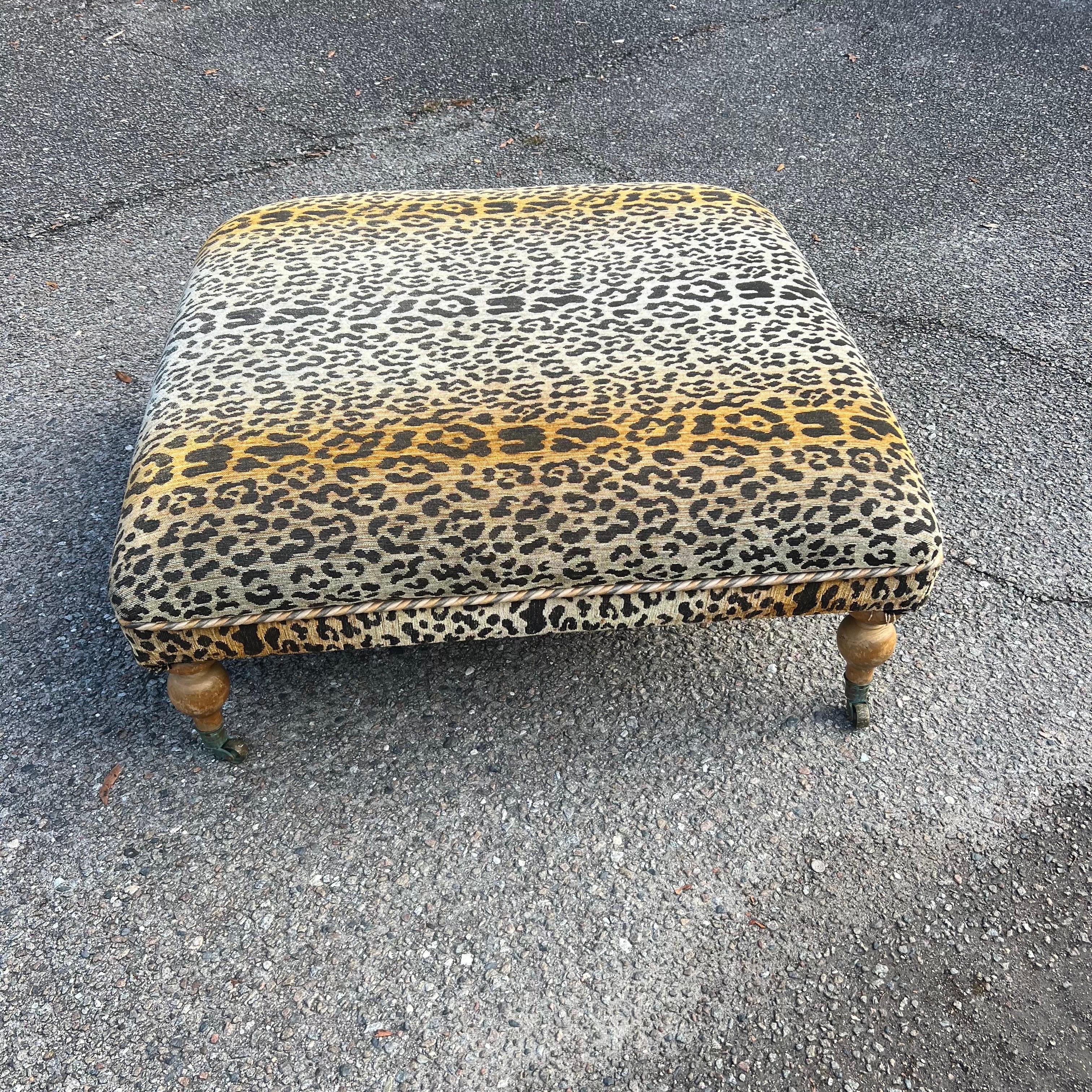 American Large 1990s Custom Leopard Print Ottoman/Coffee Table