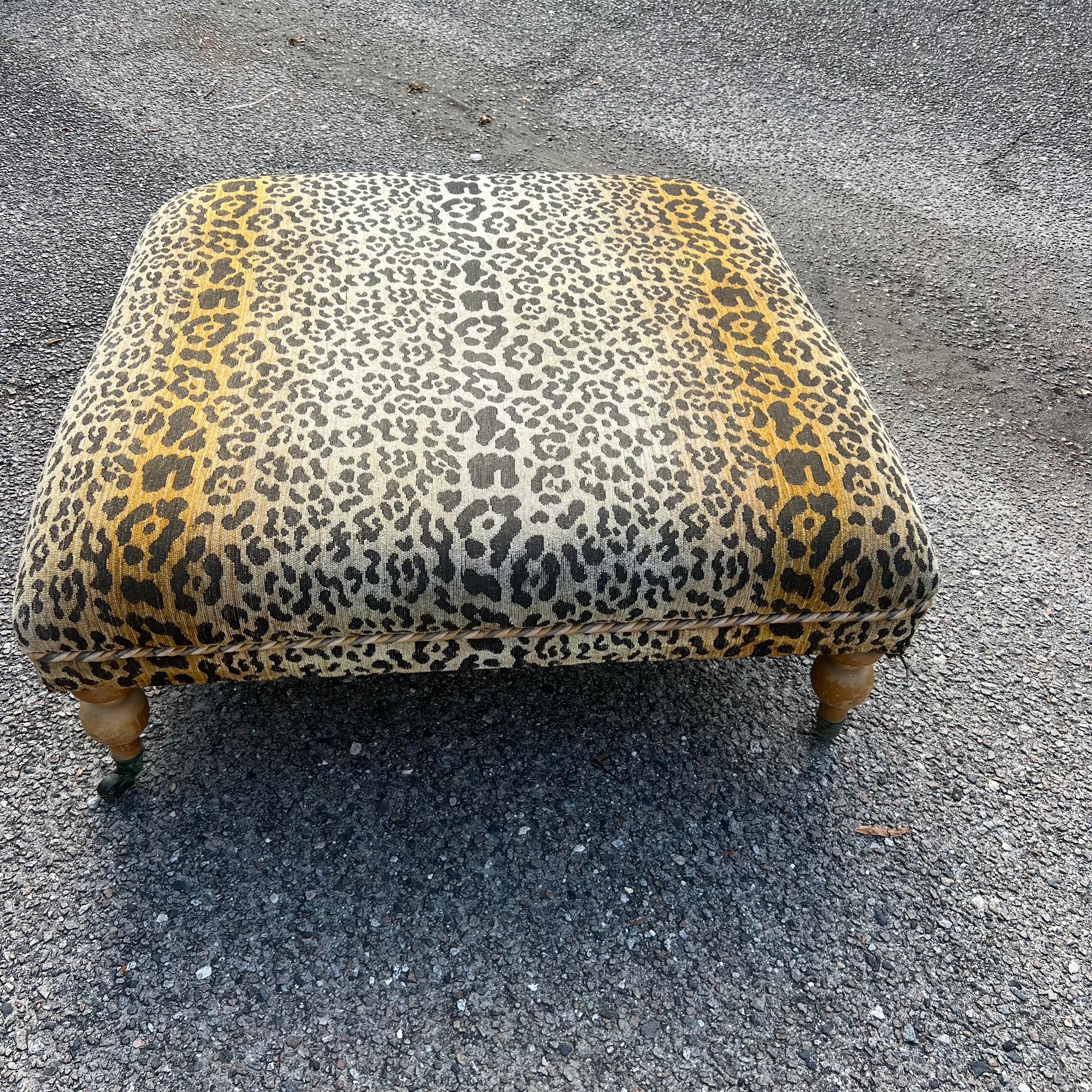 Large 1990s Custom Leopard Print Ottoman/Coffee Table In Good Condition In Charleston, SC