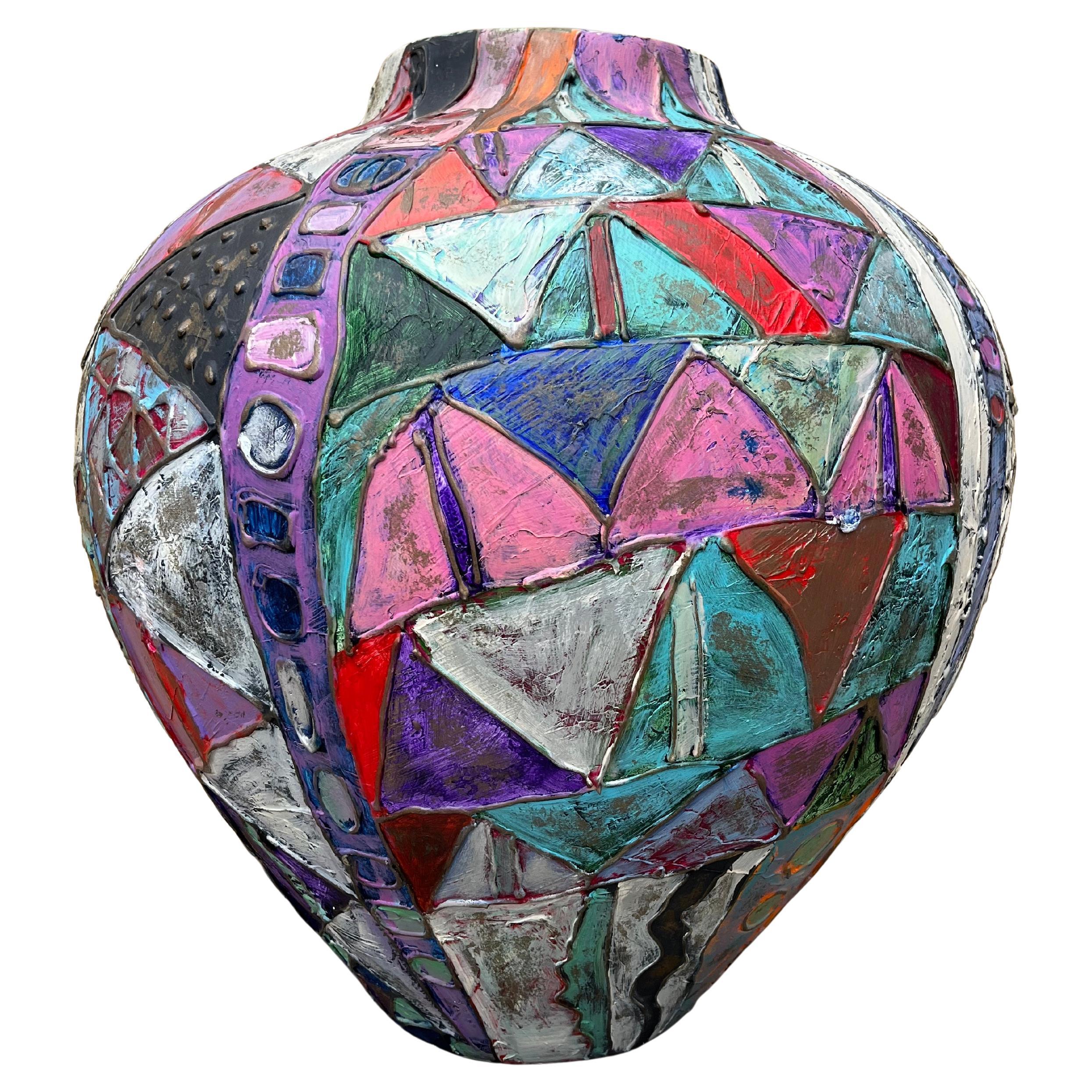 Grande vaso da terra in ceramica artigianale postmoderna degli anni '90 firmato dall'artista.