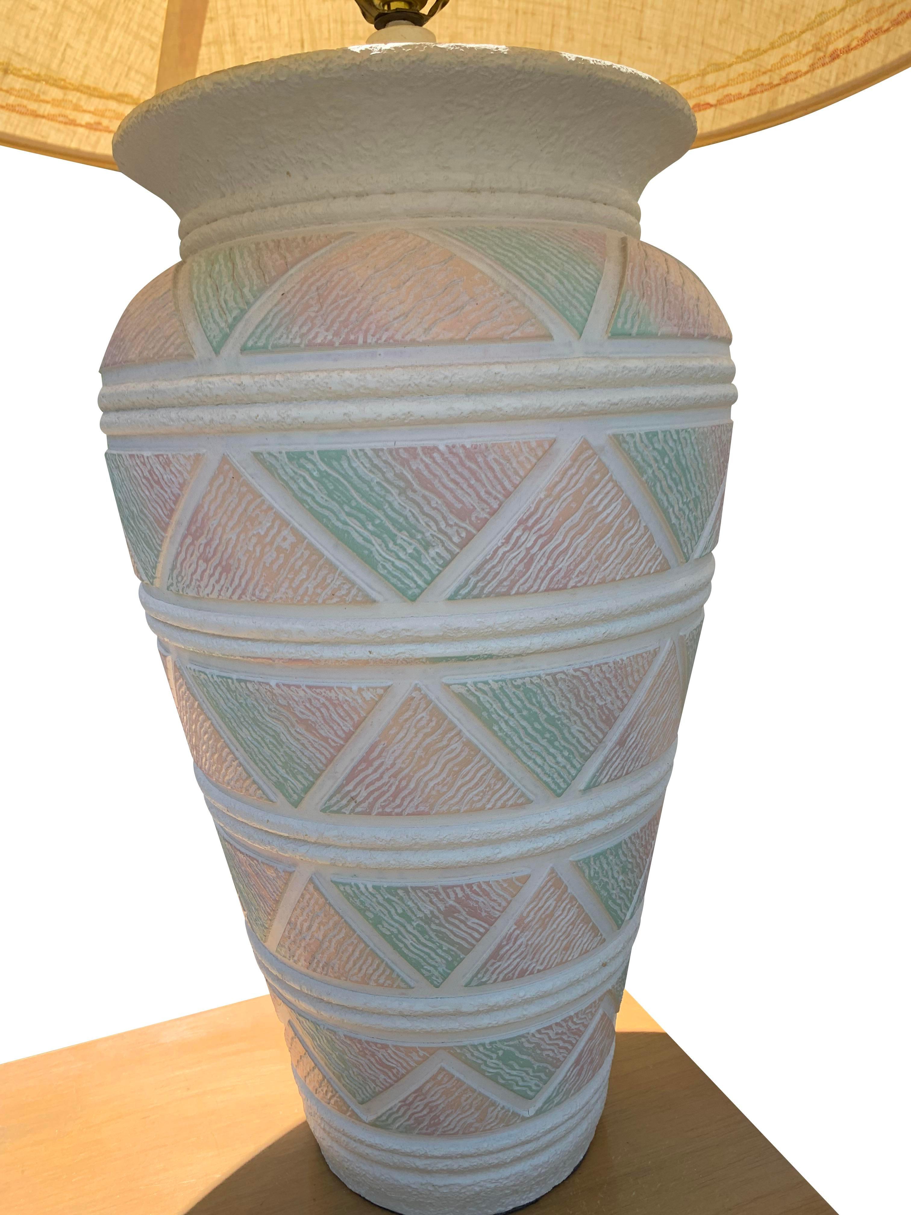 Ceramic Large 1990s Southwest Deco Modern Style Table Lamps in Pink Green Pastels a Pair