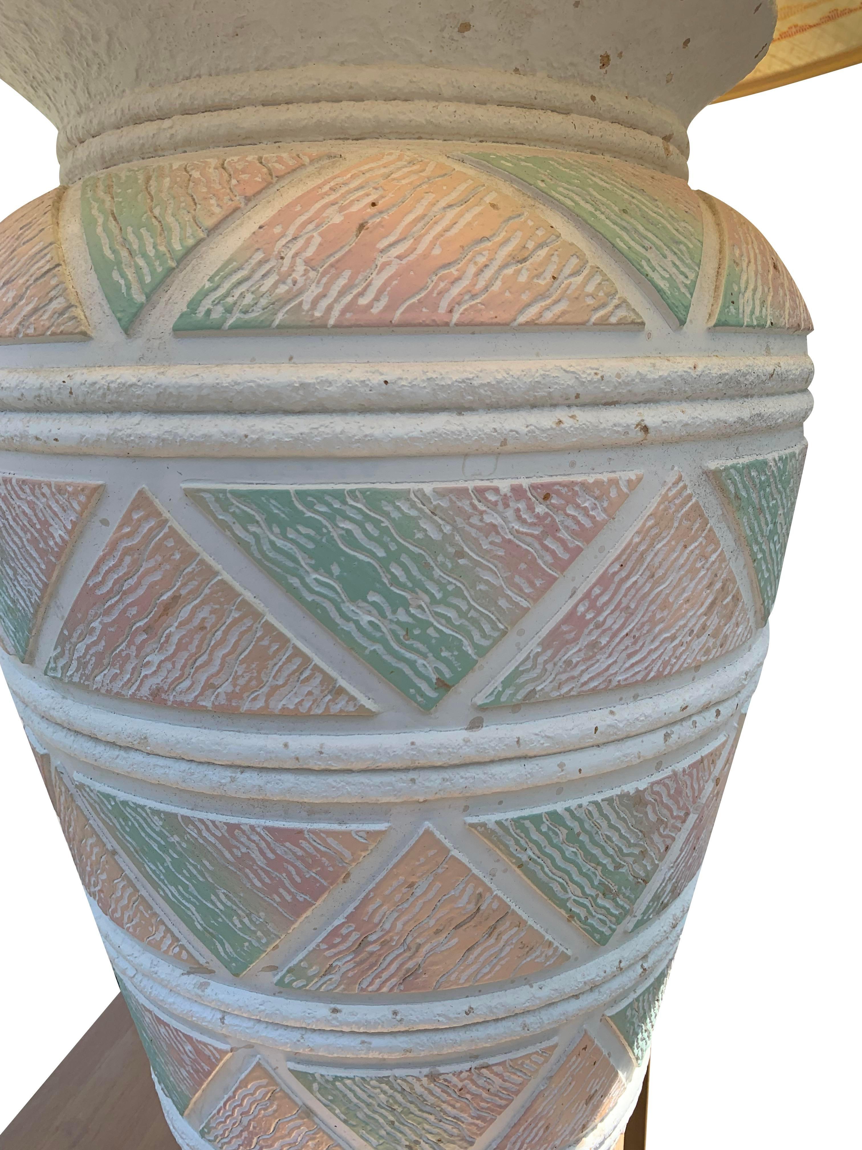 Large 1990s Southwest Deco Modern Style Table Lamps in Pink Green Pastels a Pair 2