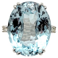 Large 19.94 Carat Oval Light Blue Topaz and Diamond Statement Cocktail Ring