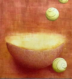 Großes surrealistisches, futuristisches abstraktes Gemälde auf Holz, signiert, 1997