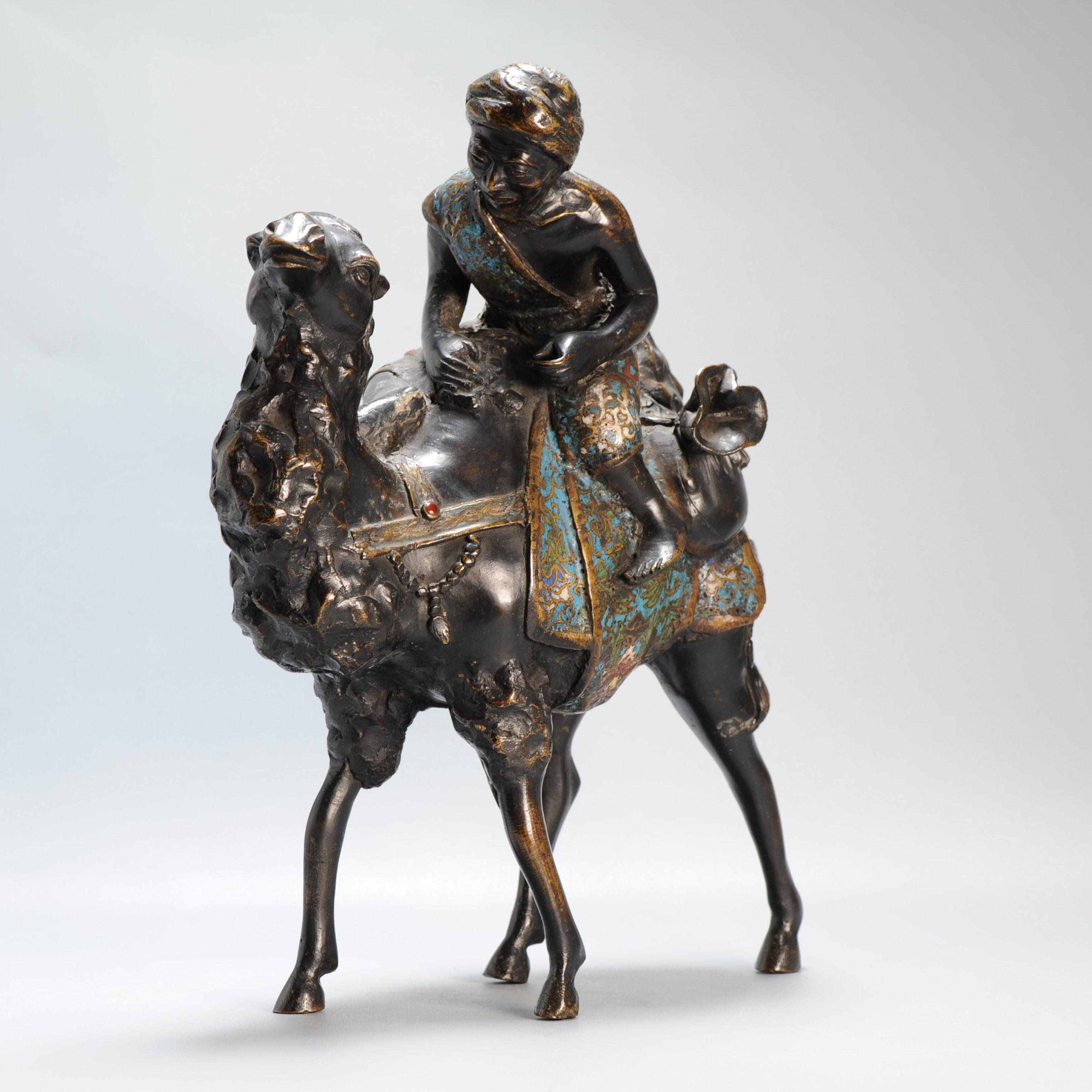 Grande cammello giapponese antico del periodo Meiji 19c e figura in bronzo cloisonne in vendita 6