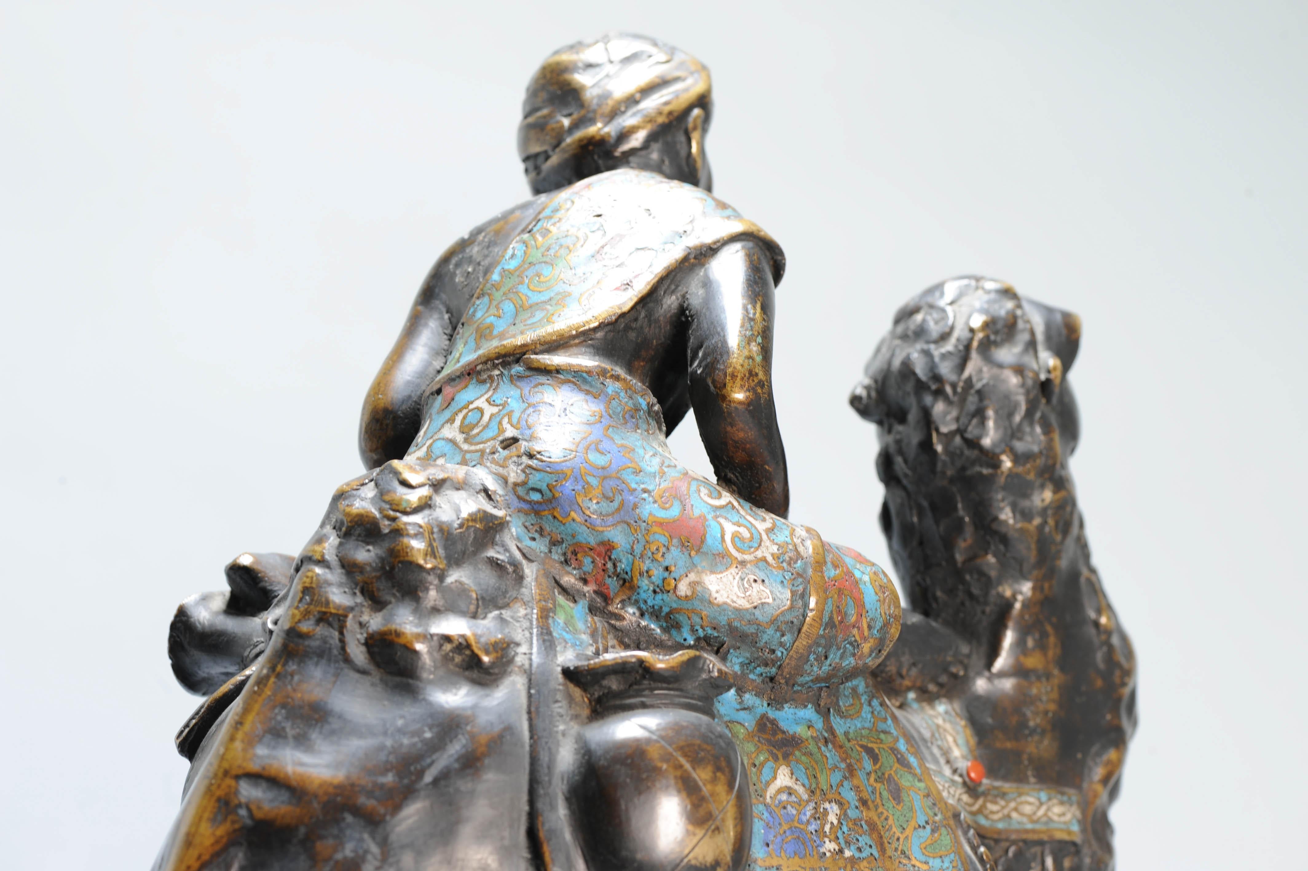 Grande cammello giapponese antico del periodo Meiji 19c e figura in bronzo cloisonne in vendita 12