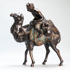 Large 19c Antique Meiji Period Japanese Camel and Figure Bronze Cloisonne