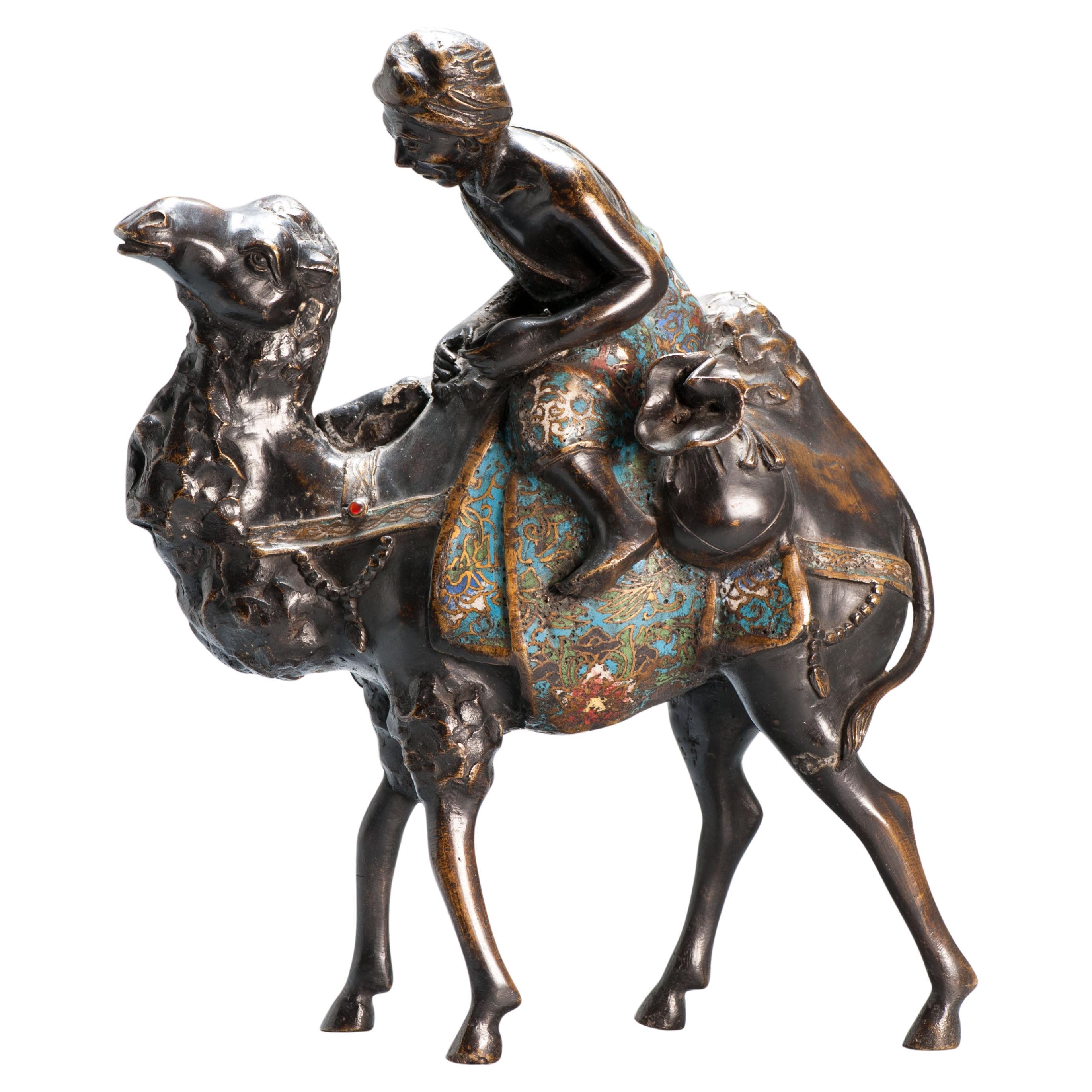 Grand camel japonais et figurine en bronze cloisonné de la période Meiji du 19e siècle