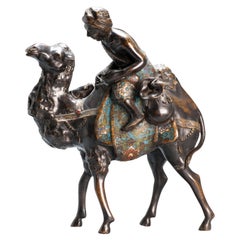 Large 19c Antique Meiji Period Japanese Camel and Figure Bronze Cloisonne