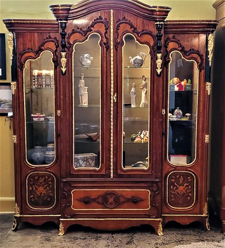 Large 19 Century French Rococo or Neoclassical Revival Style Vitrine For Sale 8