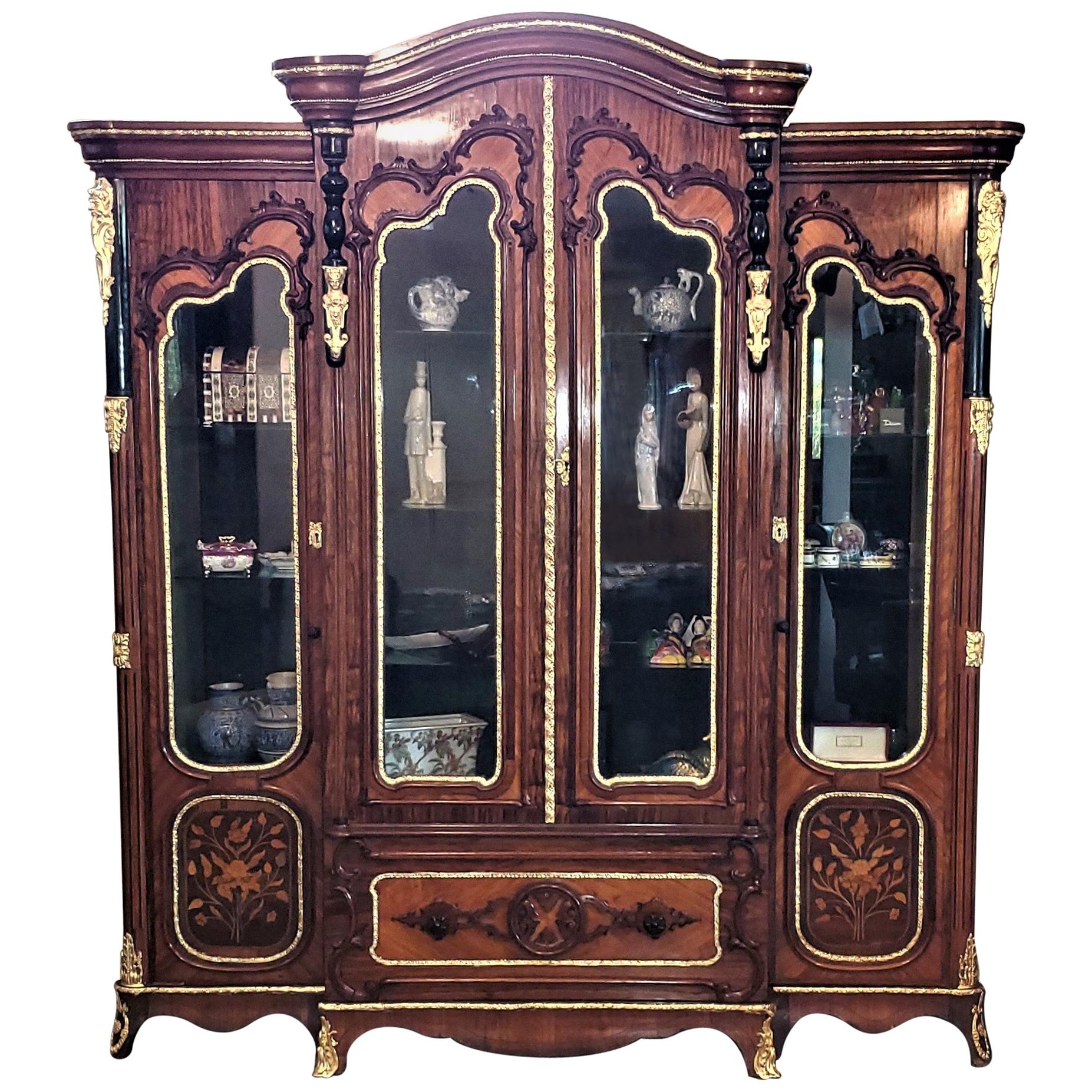 Large 19 Century French Rococo or Neoclassical Revival Style Vitrine For Sale