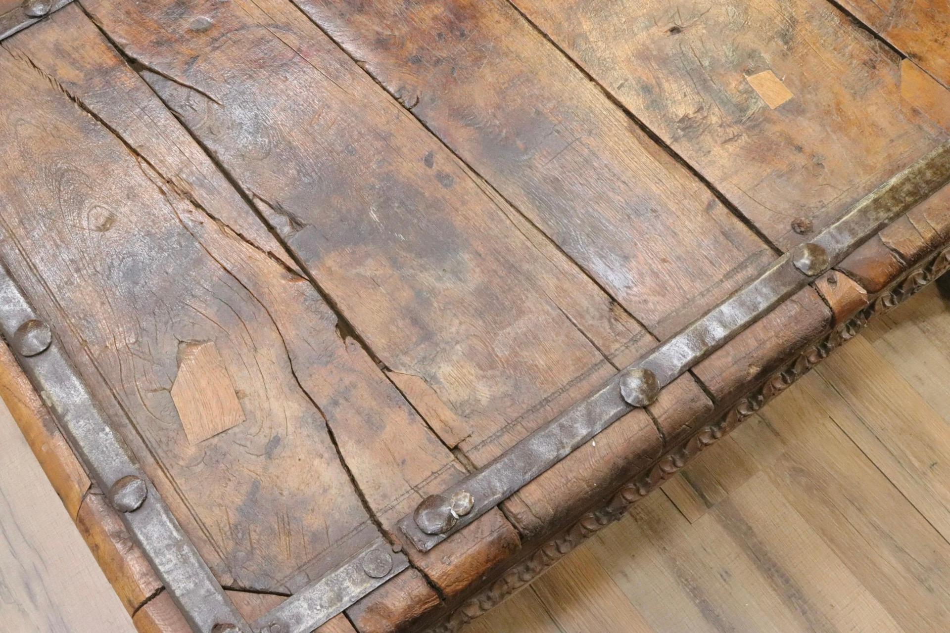 19th Century Large 19C Rustic Indian Carved Wood Coffee Table For Sale