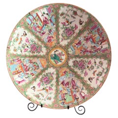 Large 19‑Inch Antique Chinese Rose Canton Famille Verte Porcelain Charger Plate