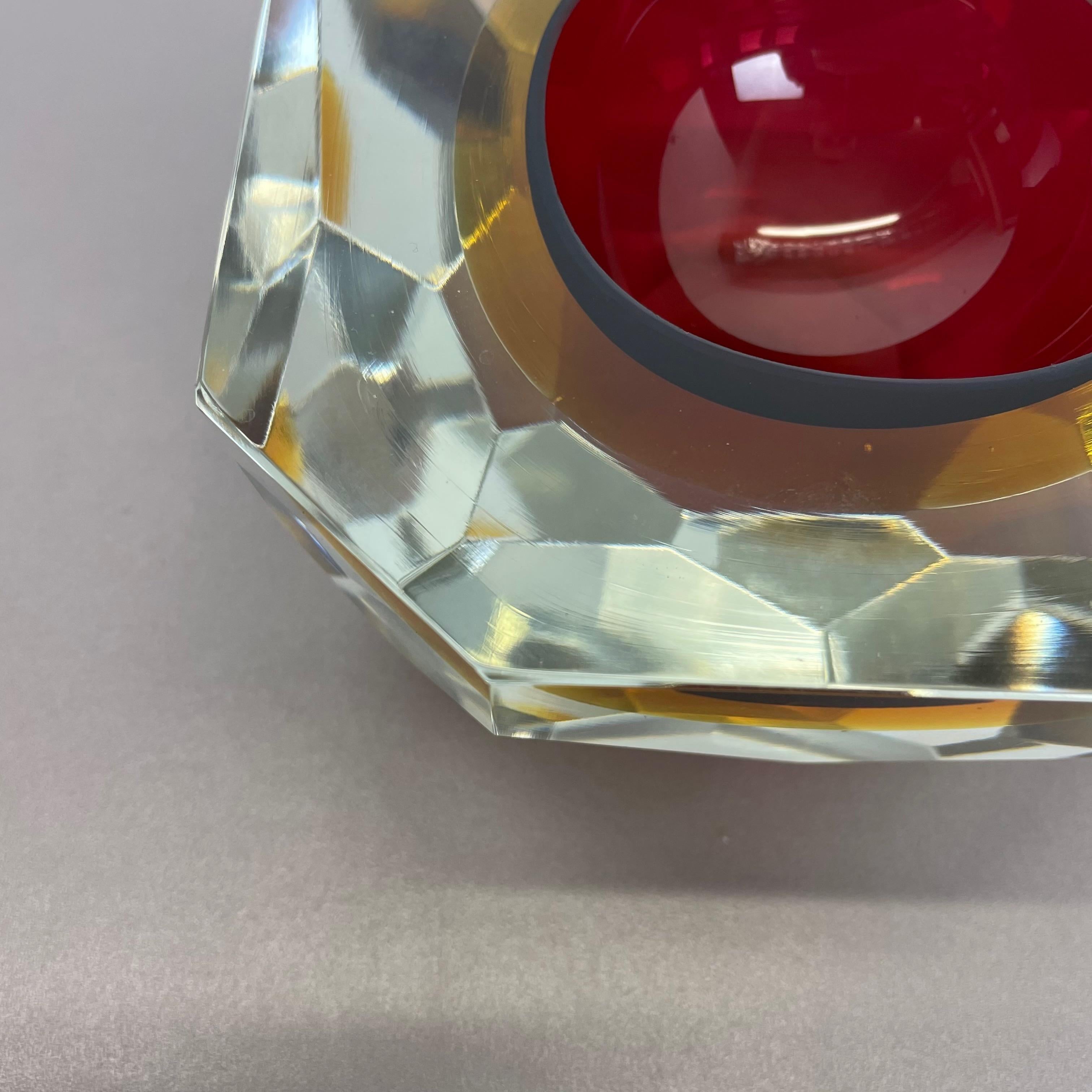 Large 1, 9kg Murano Glass Faceted Sommerso Bowl Element Ashtray Murano Italy 1970 6