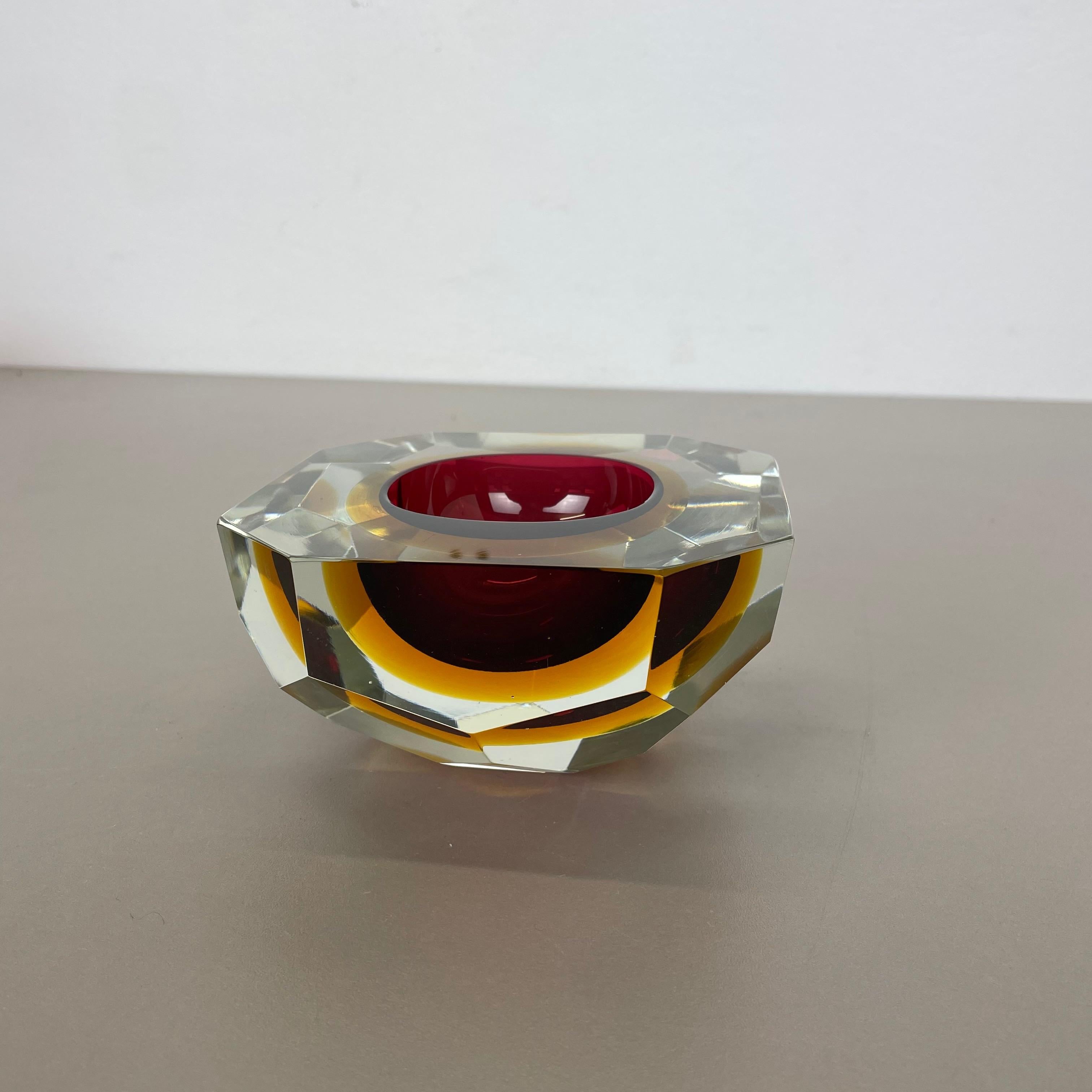 20th Century Large 1, 9kg Murano Glass Faceted Sommerso Bowl Element Ashtray Murano Italy 1970