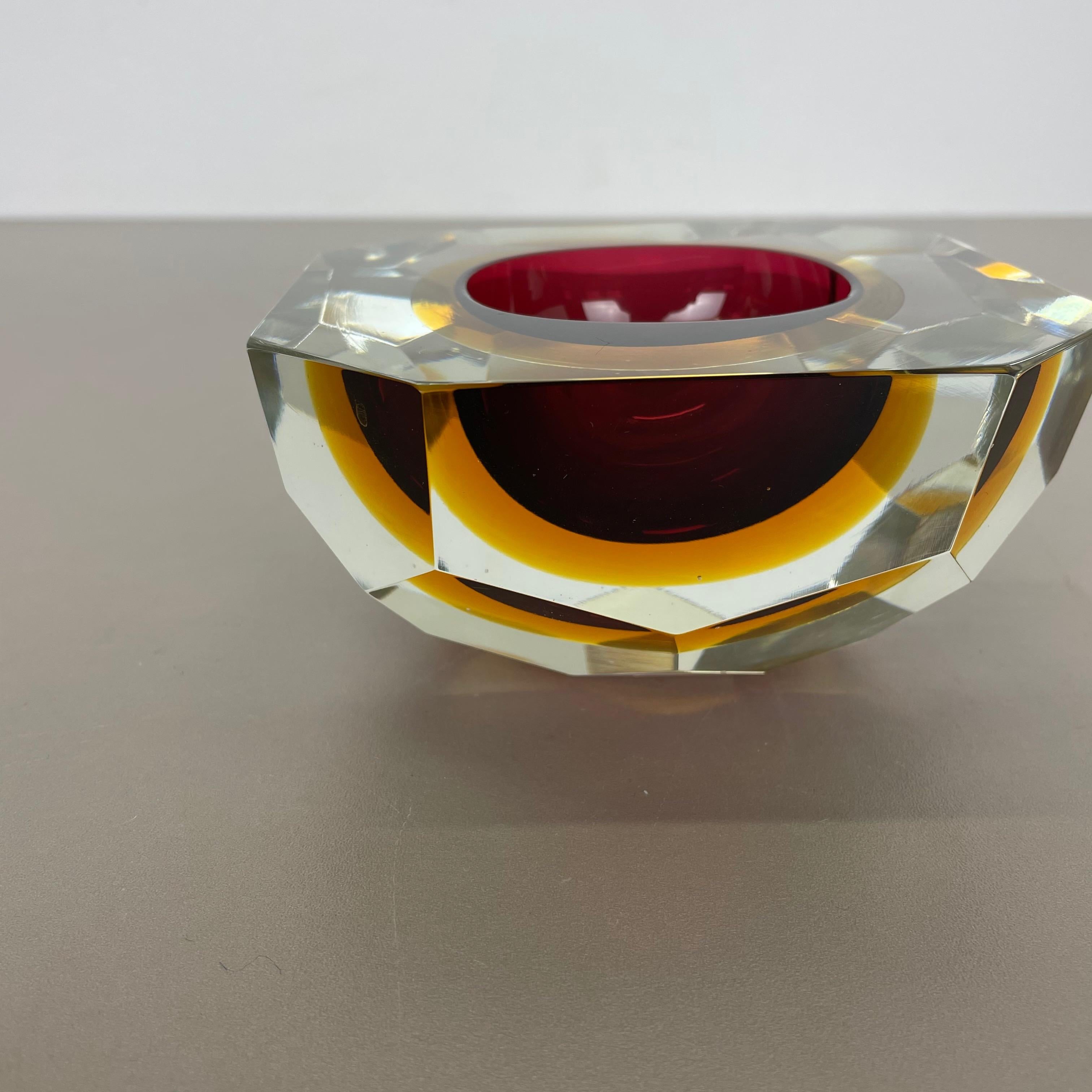 Large 1, 9kg Murano Glass Faceted Sommerso Bowl Element Ashtray Murano Italy 1970 2