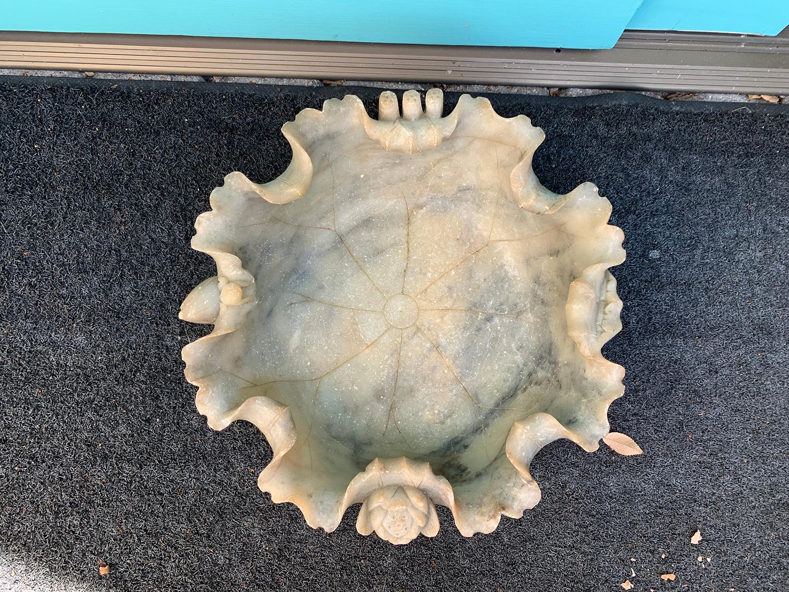 Large 19th-20th century Chinese carved soapstone bowl with lotus.