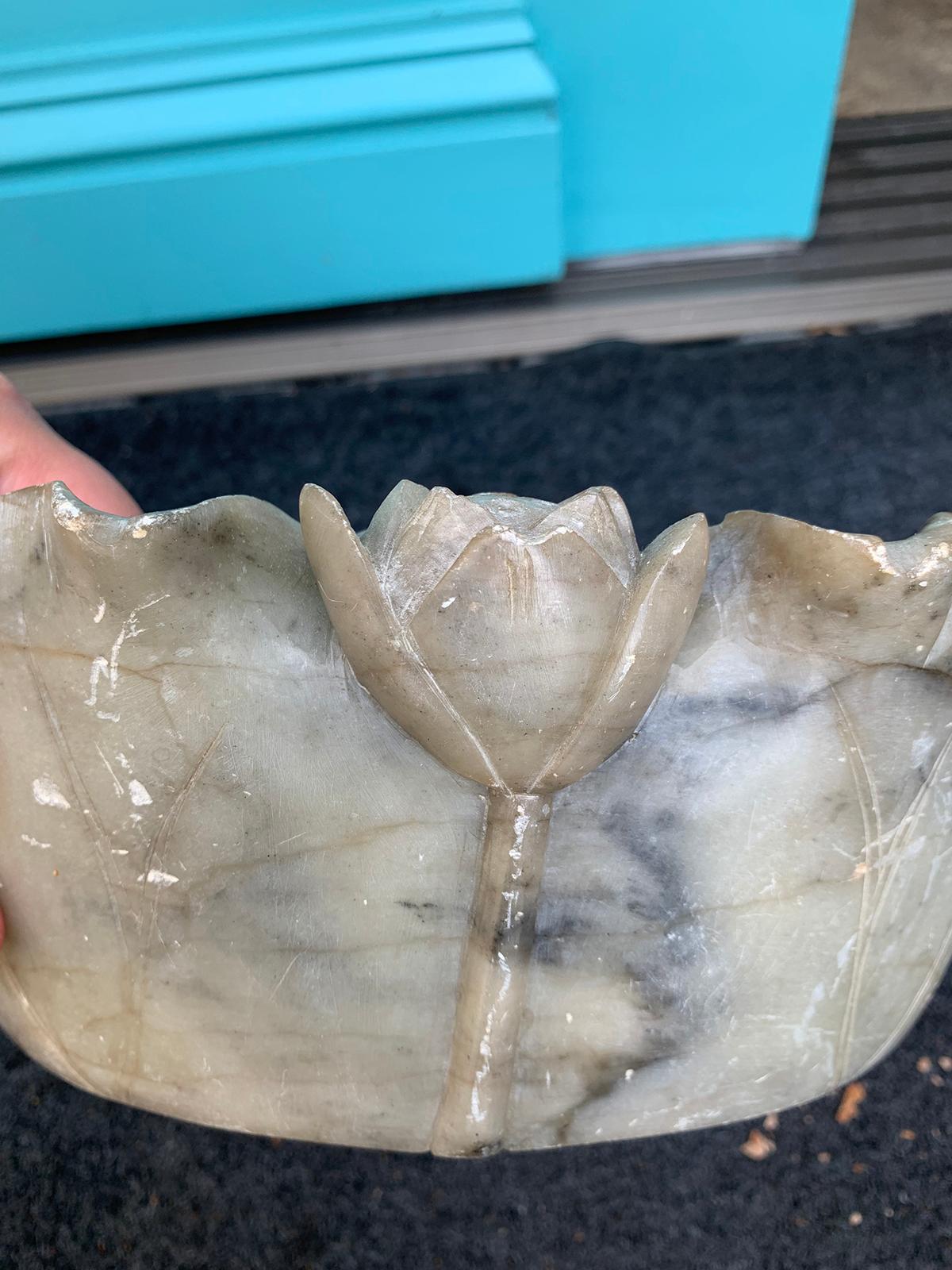 Large 19th-20th Century Chinese Carved Soapstone Bowl with Lotus 2