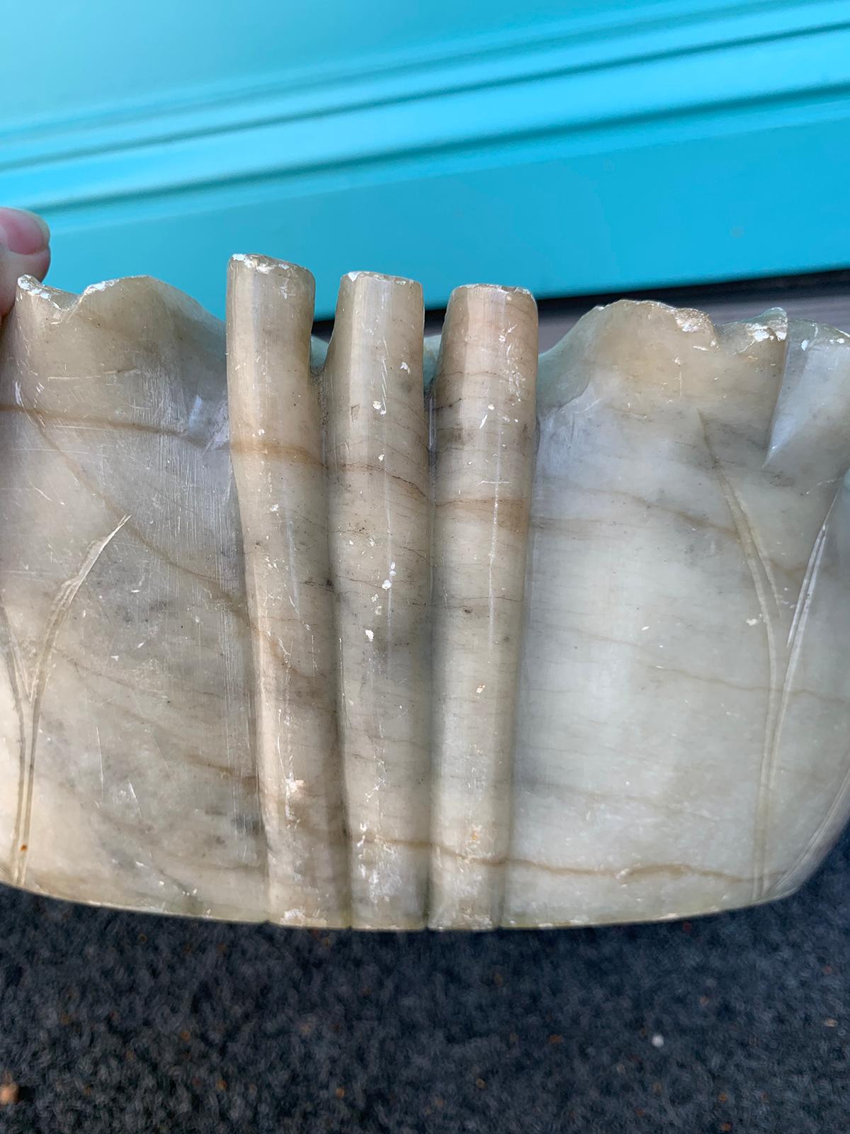 Large 19th-20th Century Chinese Carved Soapstone Bowl with Lotus 3