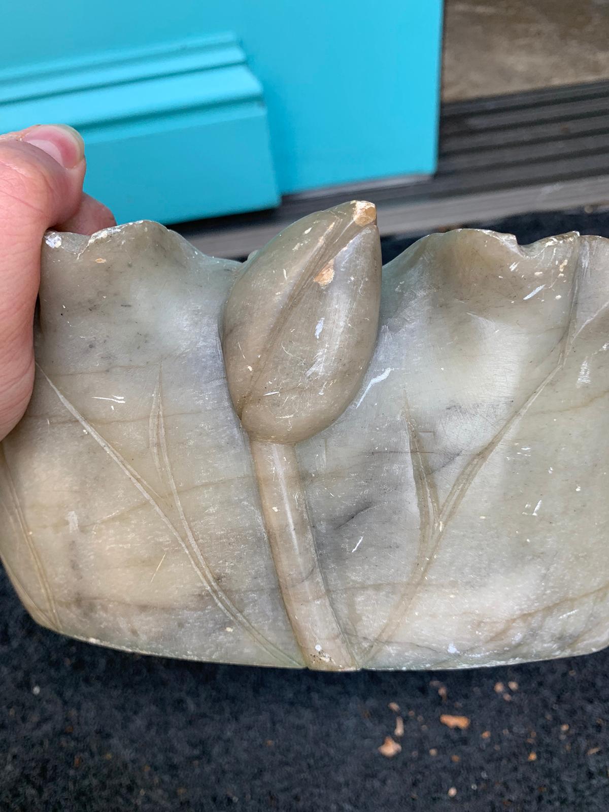Large 19th-20th Century Chinese Carved Soapstone Bowl with Lotus 4