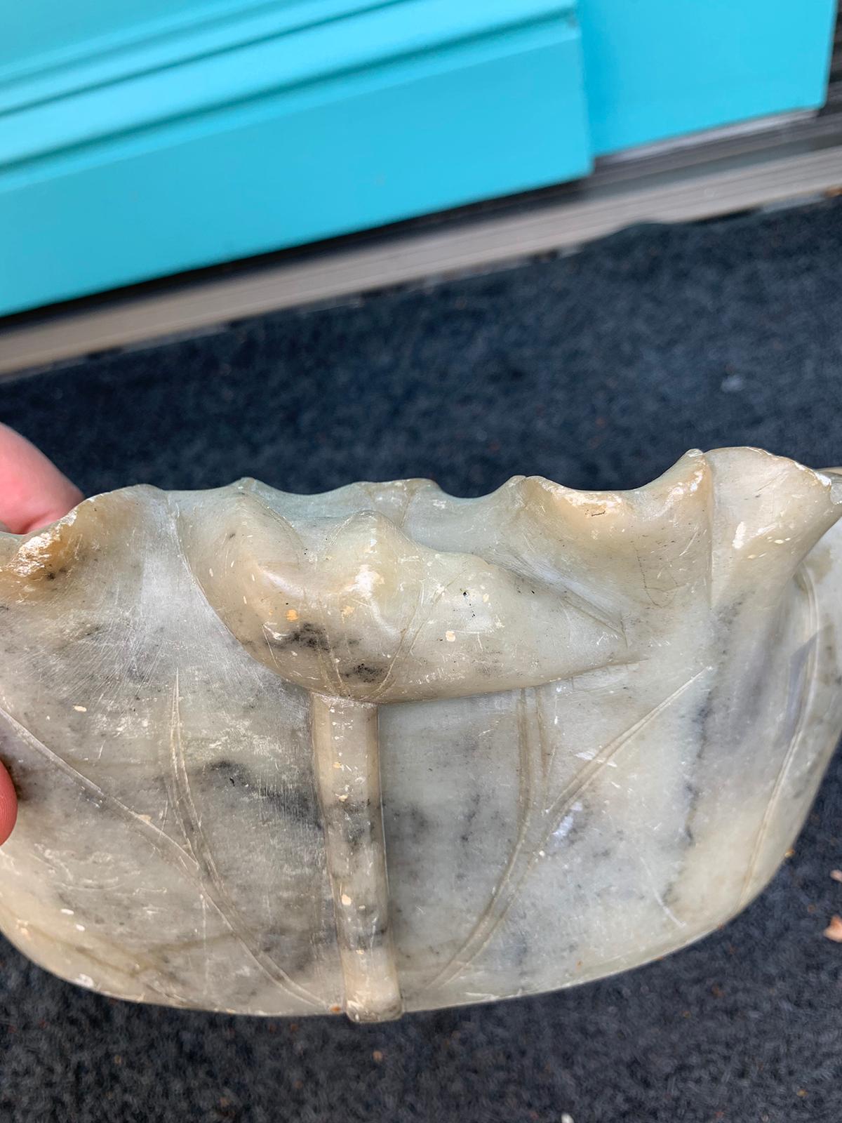 Large 19th-20th Century Chinese Carved Soapstone Bowl with Lotus 5