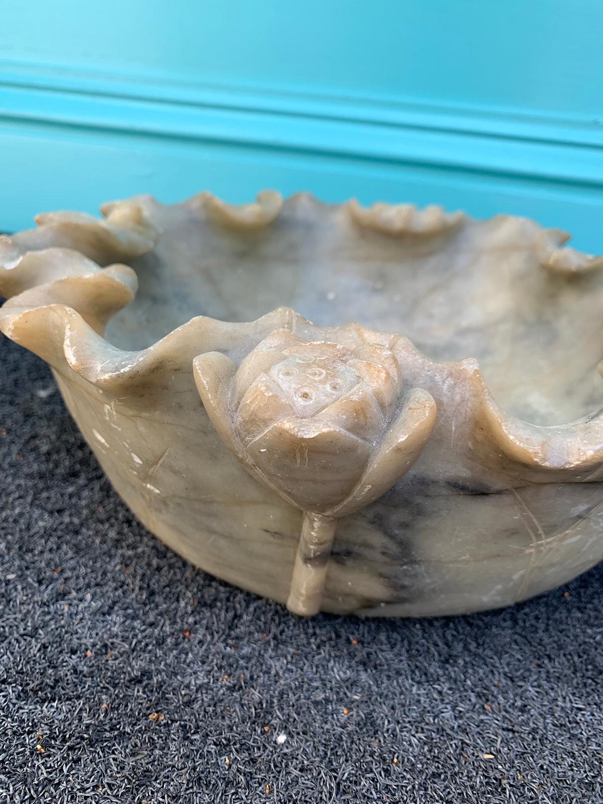 Large 19th-20th Century Chinese Carved Soapstone Bowl with Lotus 6