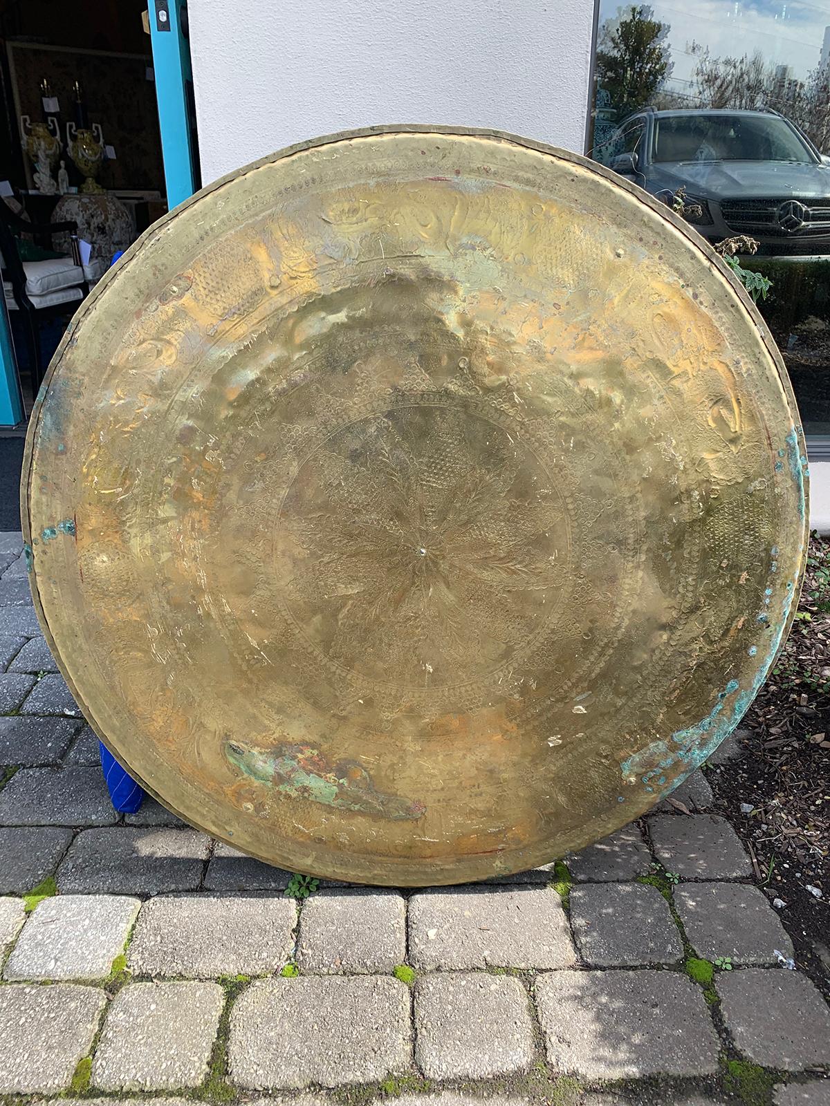 Large 19th-20th Century Middle Eastern Round Brass Tray 2