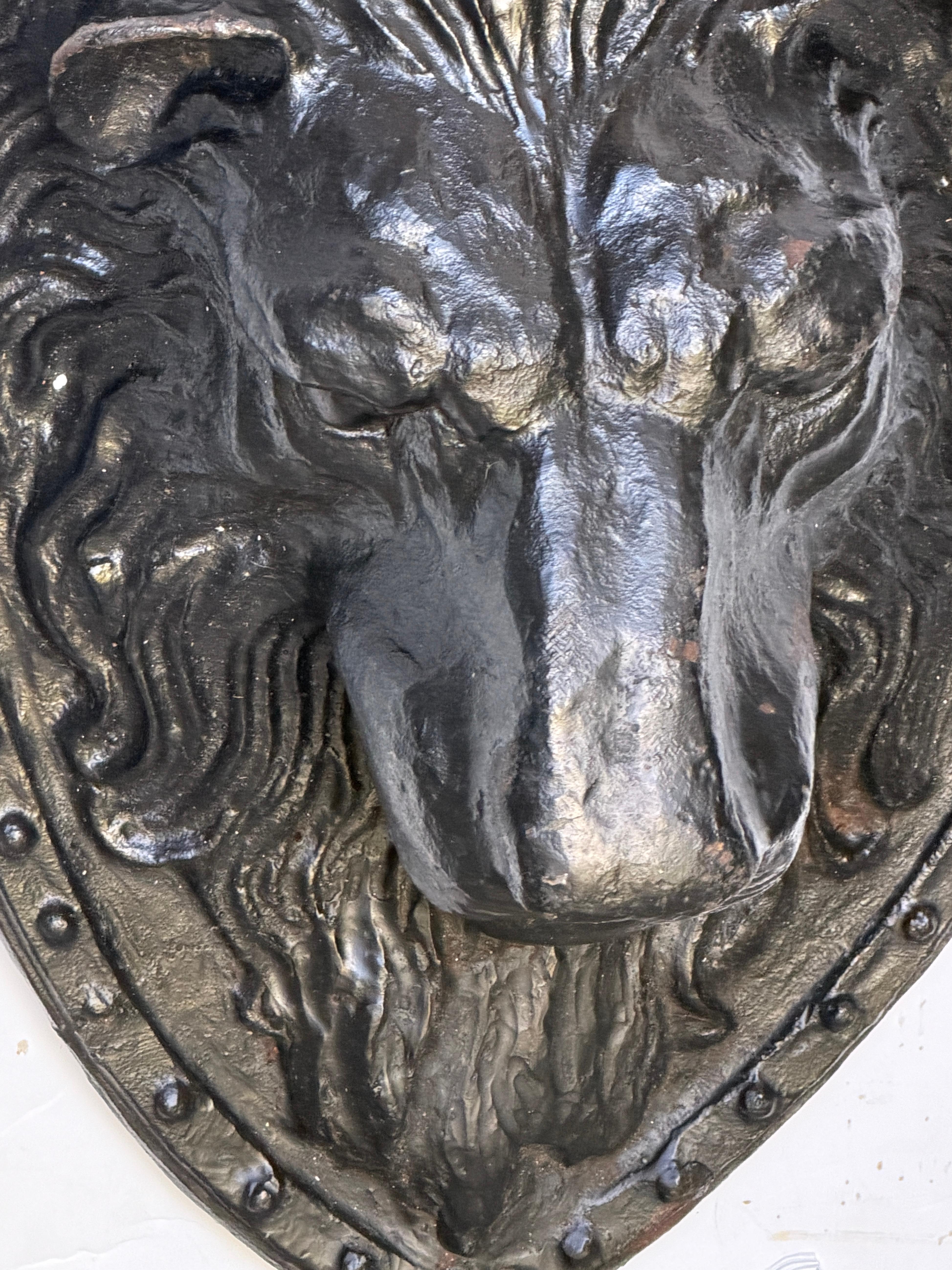 Large 19th C. American Cast-Iron Lion Shield Medallion, Architectural Ornament For Sale 8