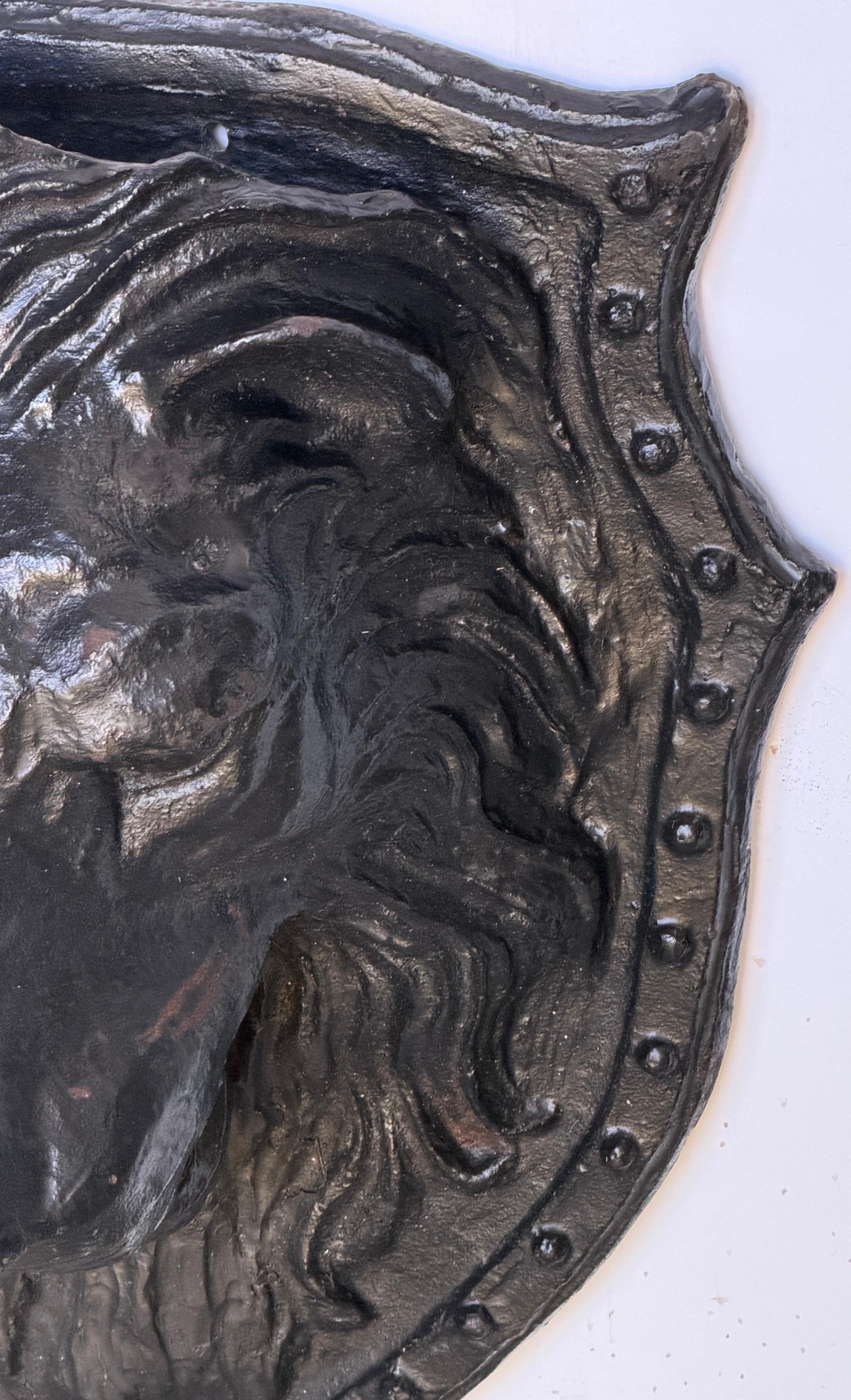 Large 19th C. American Cast-Iron Lion Shield Medallion, Architectural Ornament For Sale 9