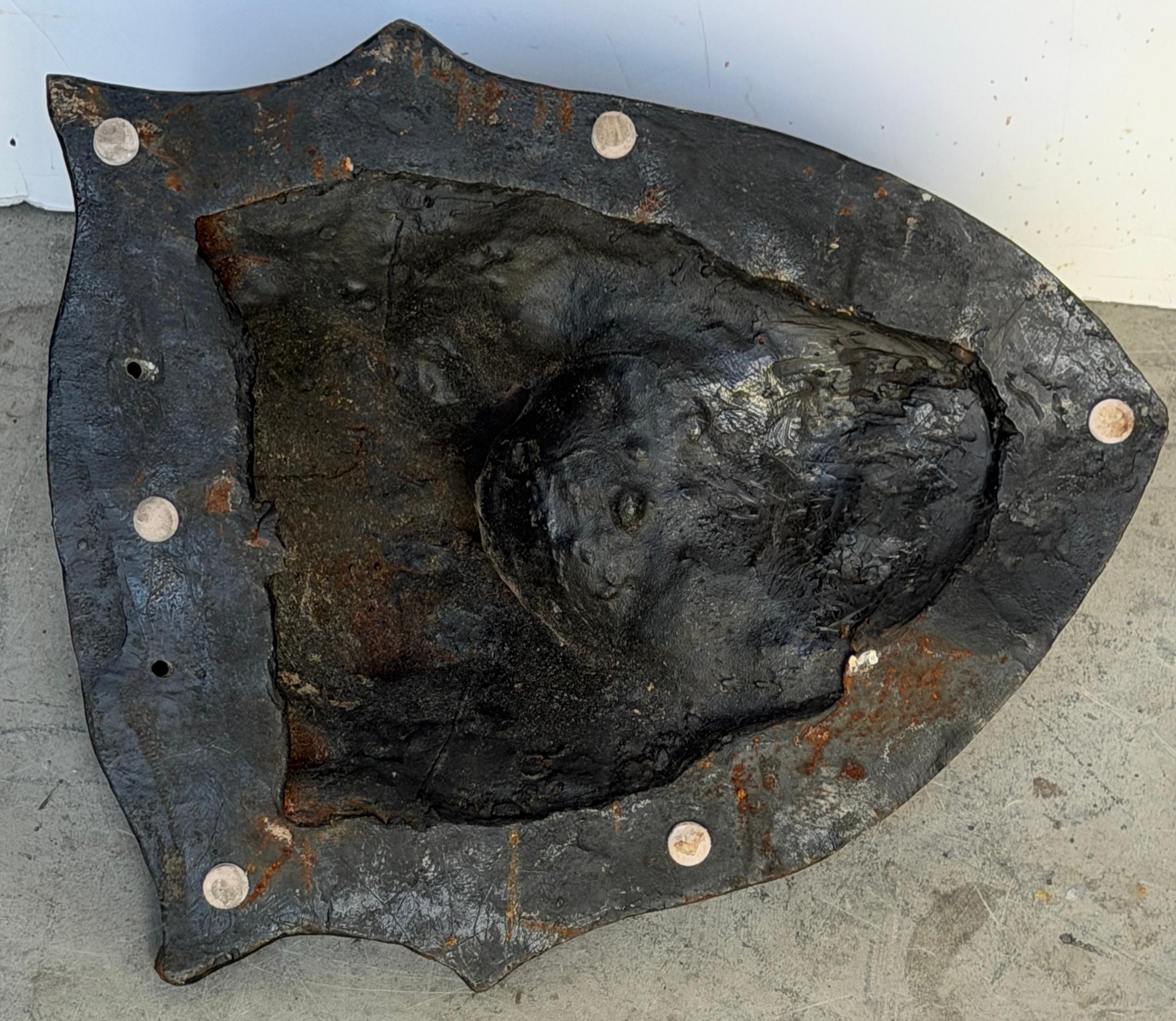 Large 19th C. American Cast-Iron Lion Shield Medallion, Architectural Ornament For Sale 11