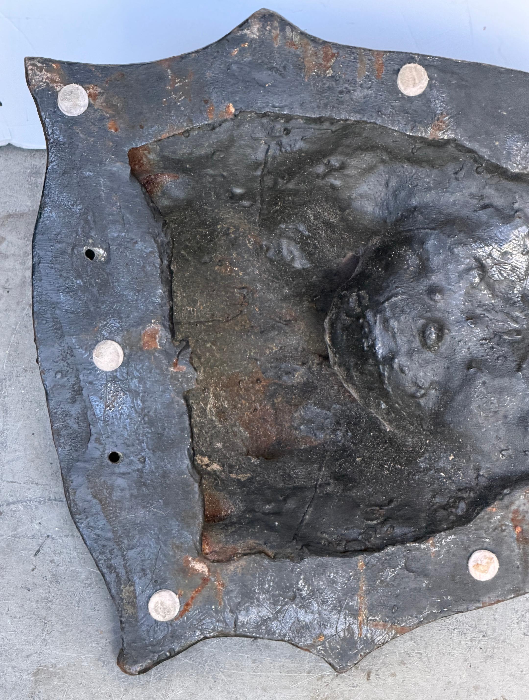 Large 19th C. American Cast-Iron Lion Shield Medallion, Architectural Ornament For Sale 12