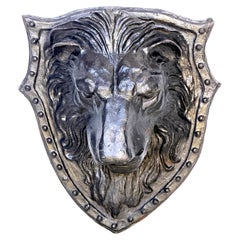 Large 19th C. American Cast-Iron Lion Shield Medallion, Architectural Ornament