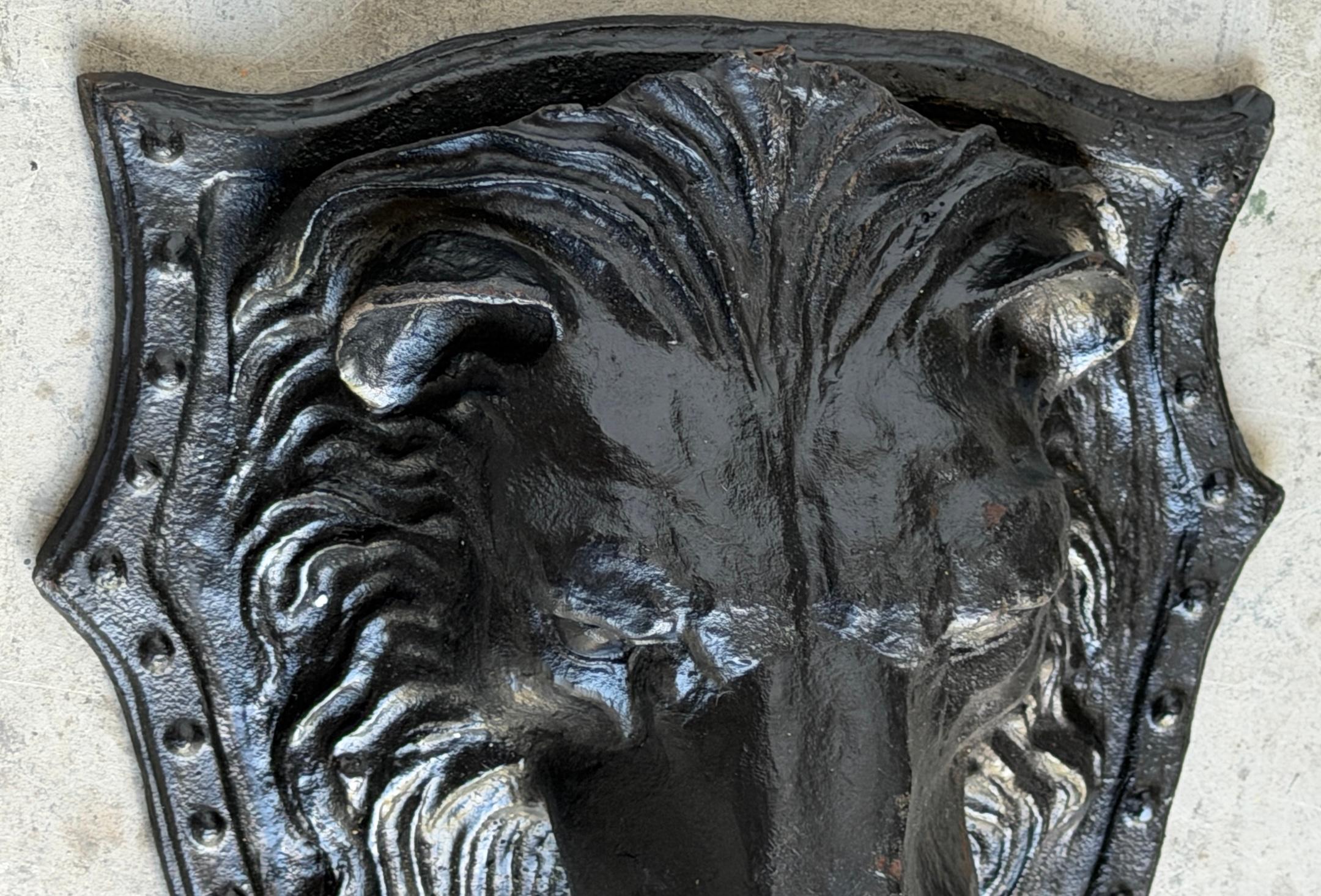 Large 19th C. American Cast-Iron Lion Shield Medallion, Architectural Ornament For Sale 3