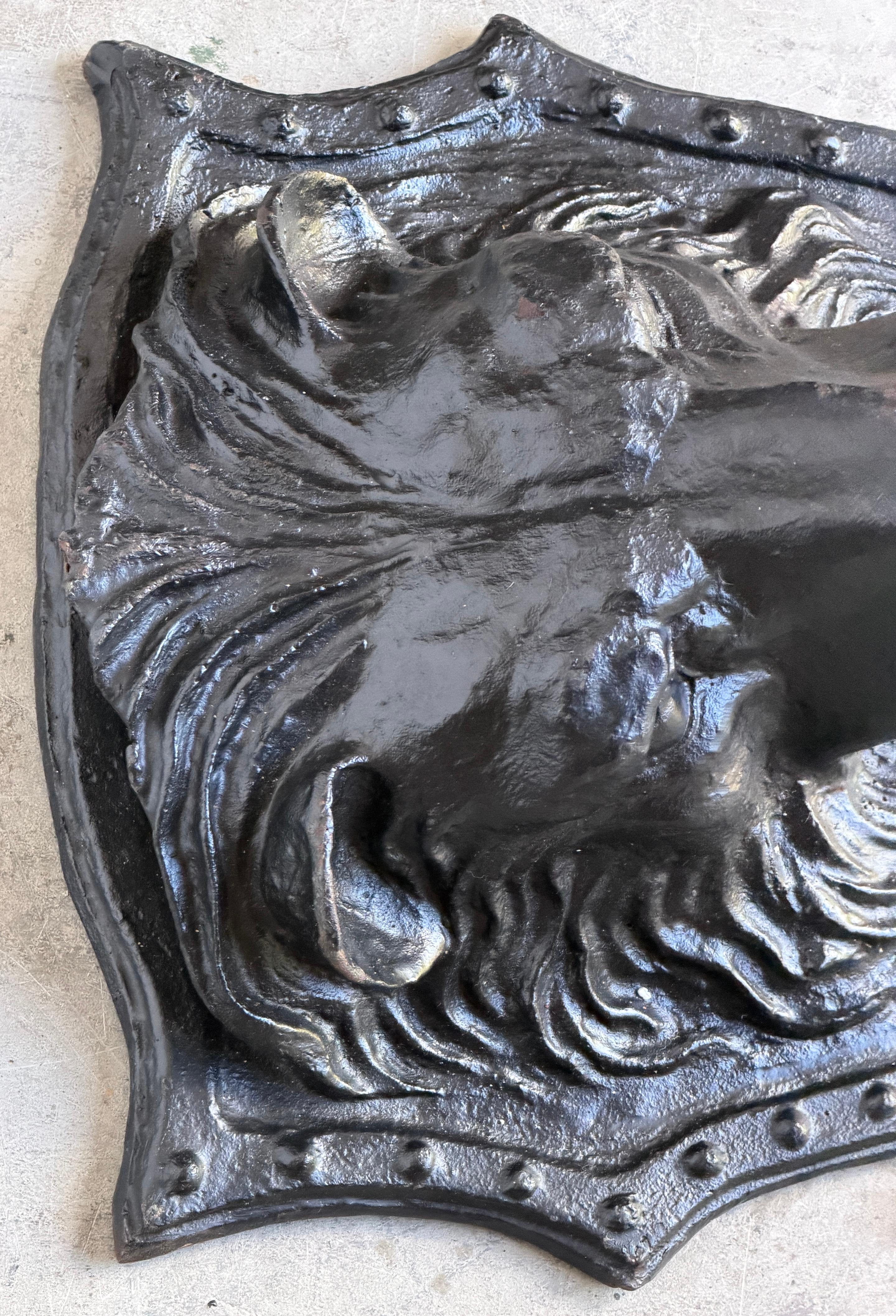 Large 19th C. American Cast-Iron Lion Shield Medallion, Architectural Ornament For Sale 4