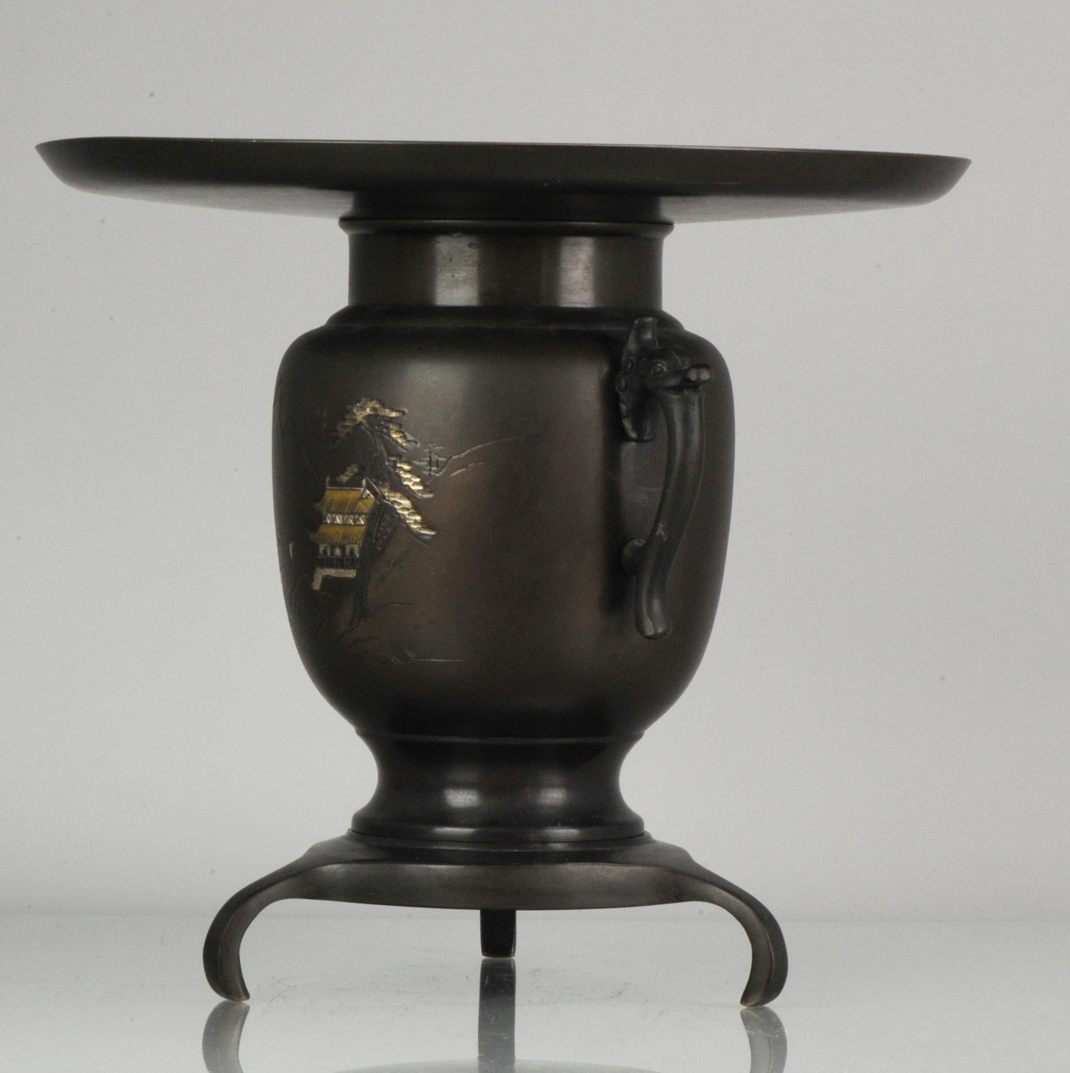 Large 19th Century Antique Meiji Japanese Bronze Ikebana Flower Vase Landscape In Good Condition In Amsterdam, Noord Holland